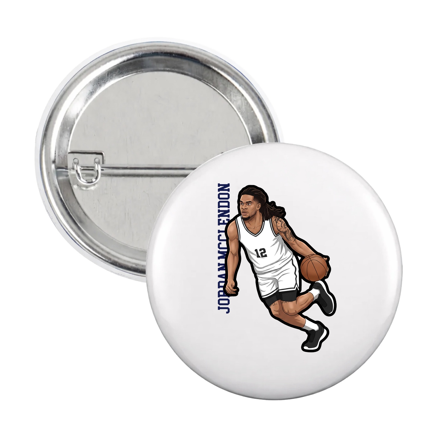 Game Day Button — Name Vertical in White