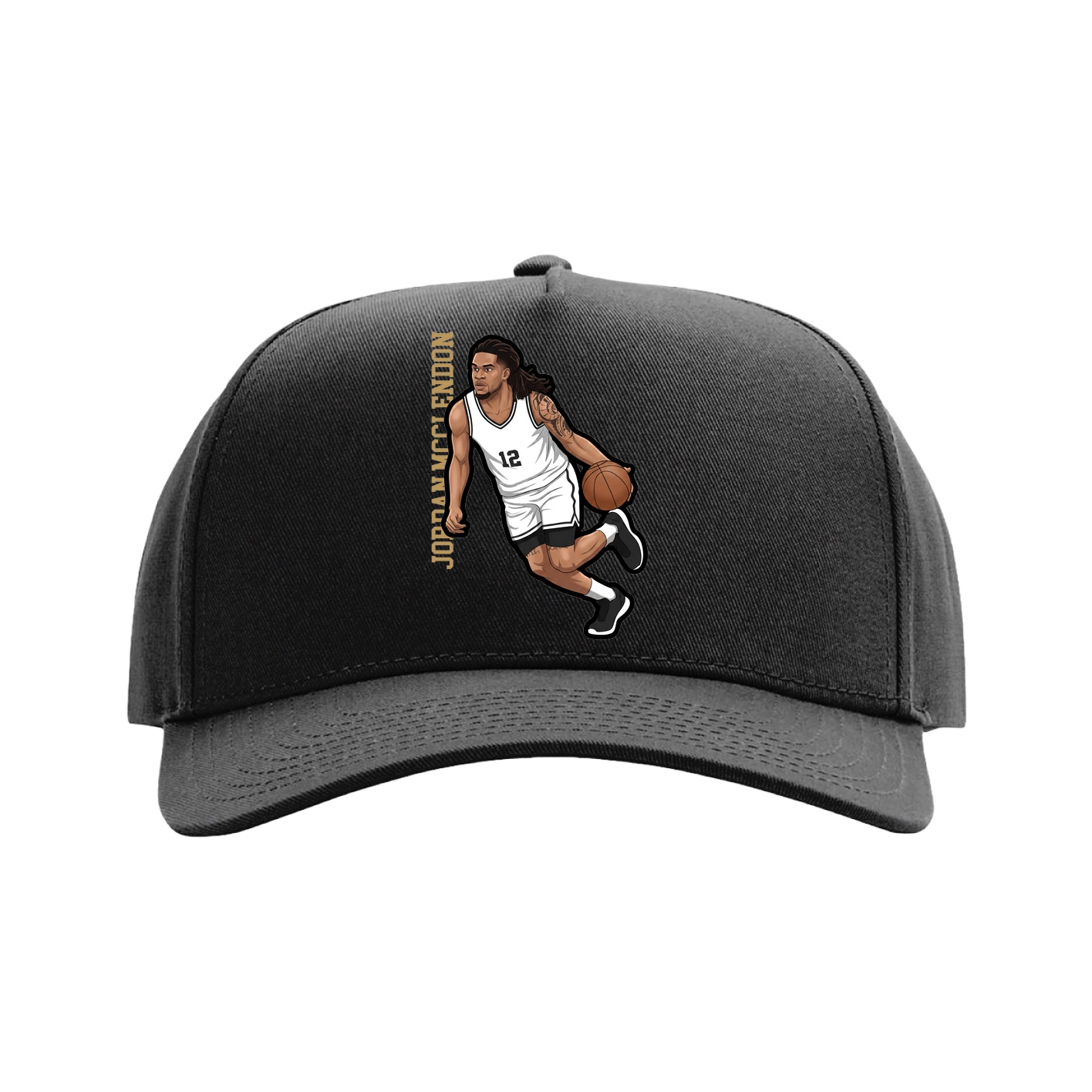 Full Fabric Five-Panel Champ Cap — Name Vertical in Black