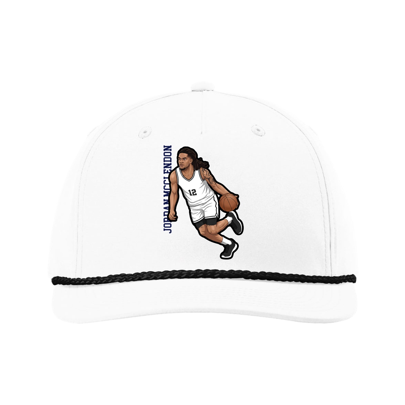 Five-Panel Classic Rope Cap — Name Vertical in White