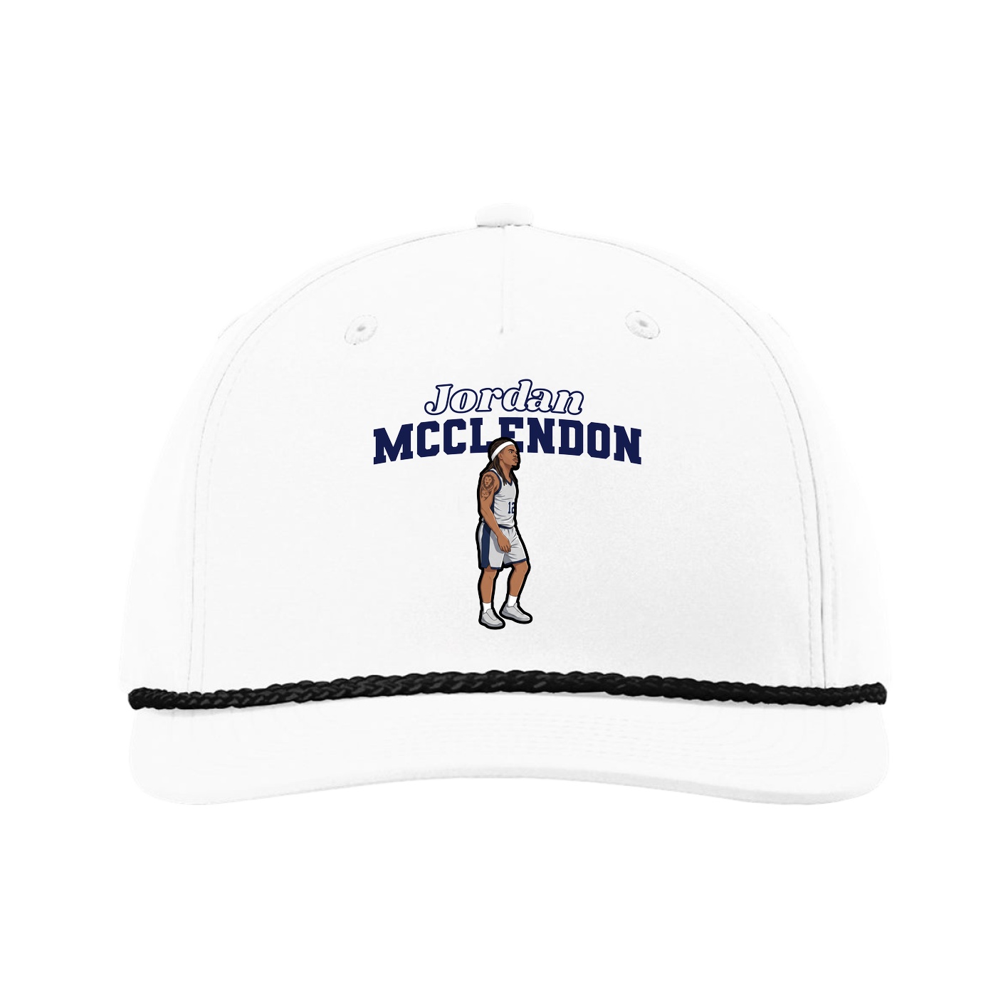 Five-Panel Classic Rope Cap — Name Arch in White