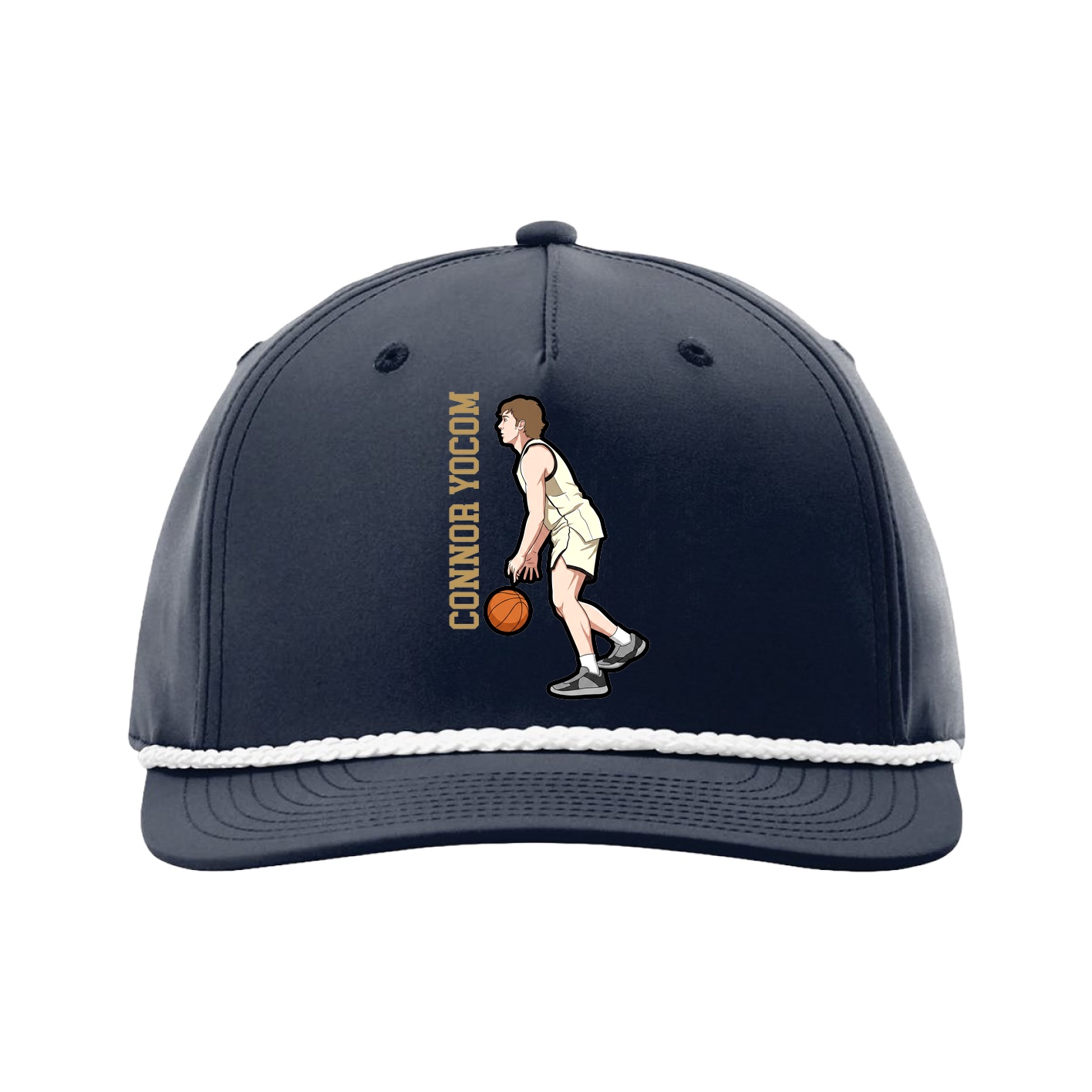 Five-Panel Classic Rope Cap — Name Vertical in Navy