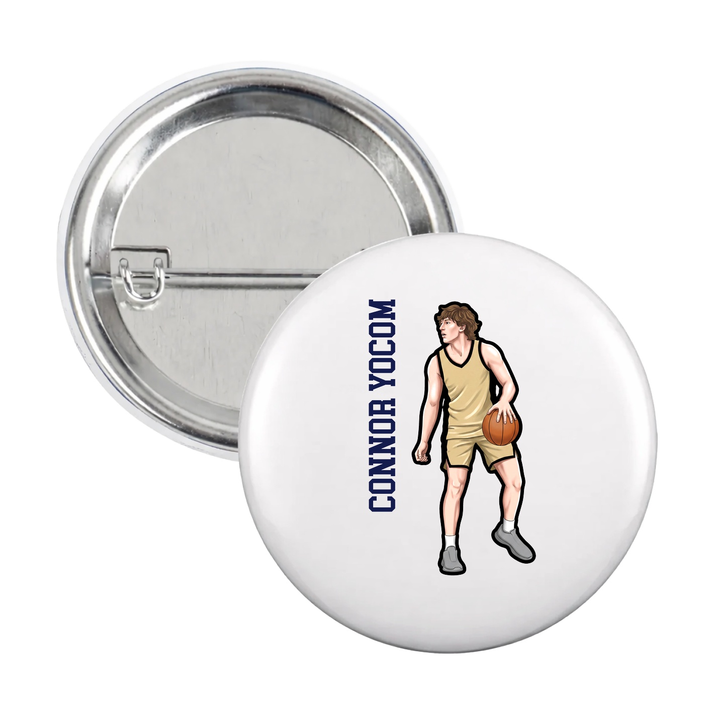 Game Day Button — Name Vertical in White