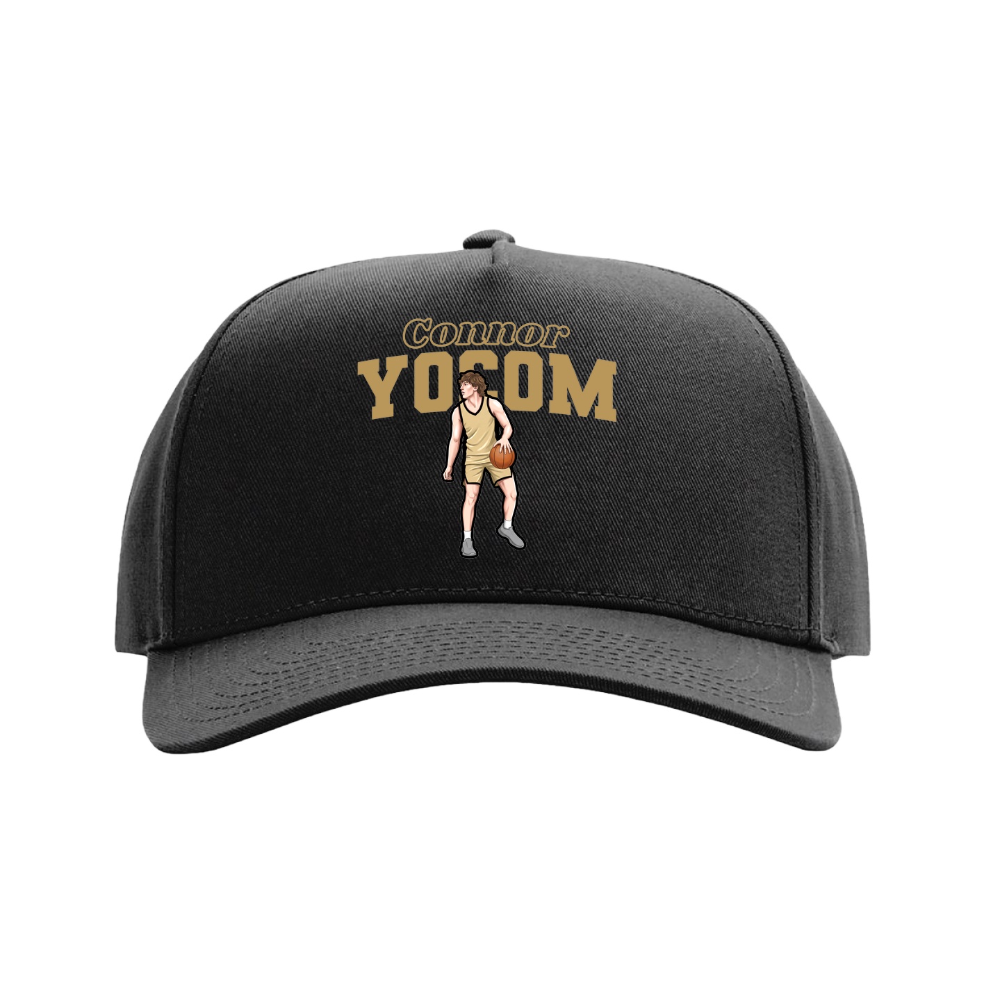 Full Fabric Five-Panel Champ Cap — Name Arch in Black