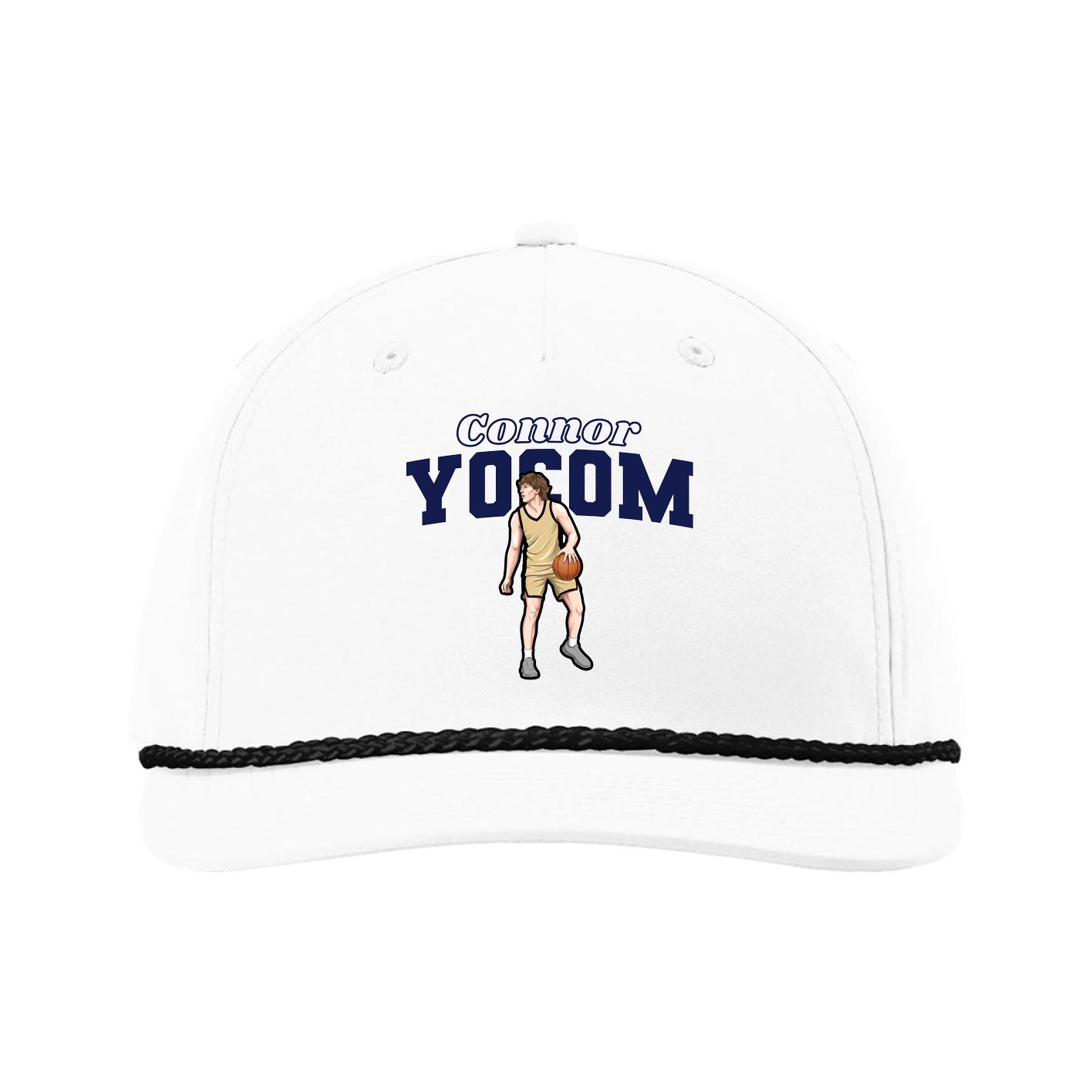 Five-Panel Classic Rope Cap — Name Arch in White