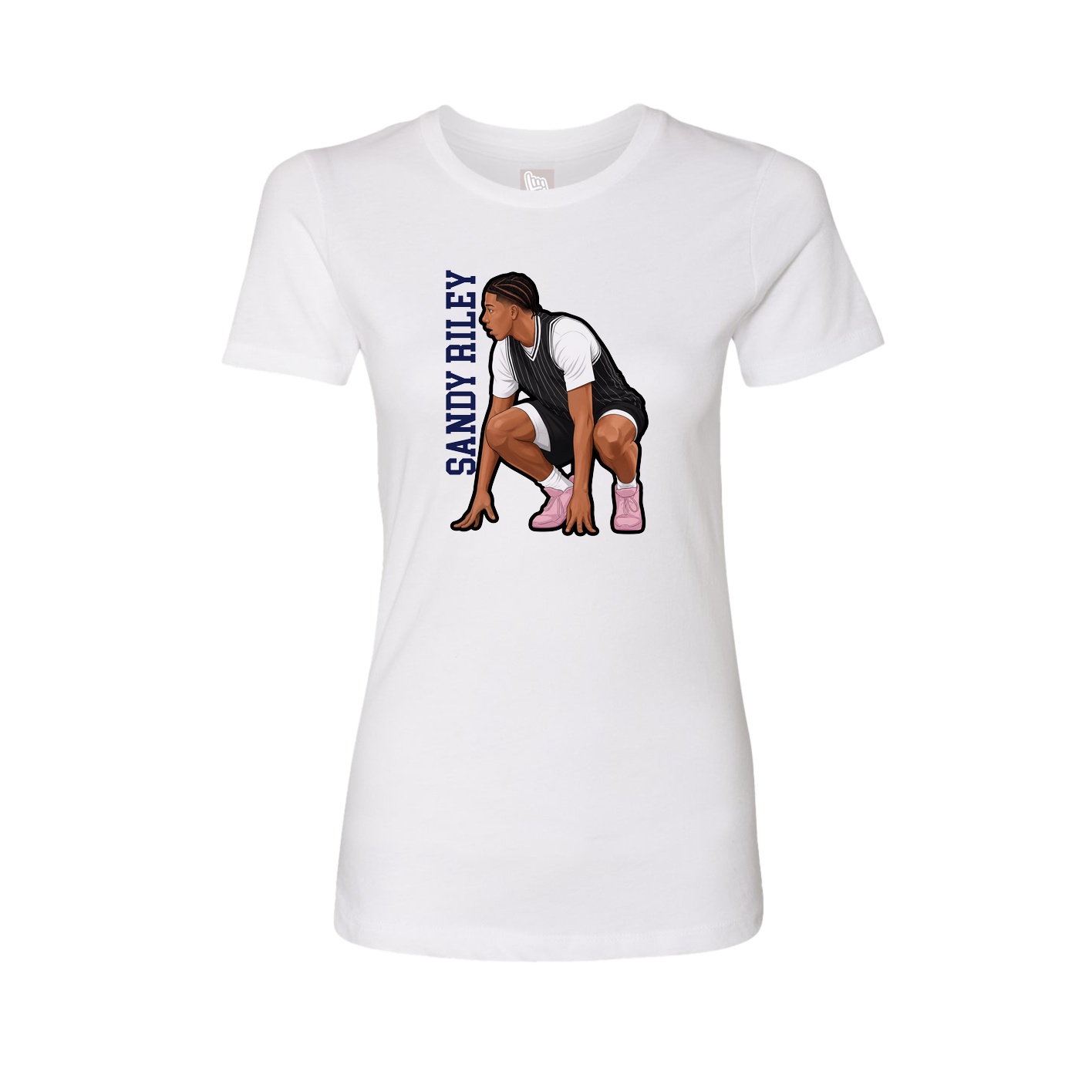 Fitted Women's Tee — Name Vertical in White