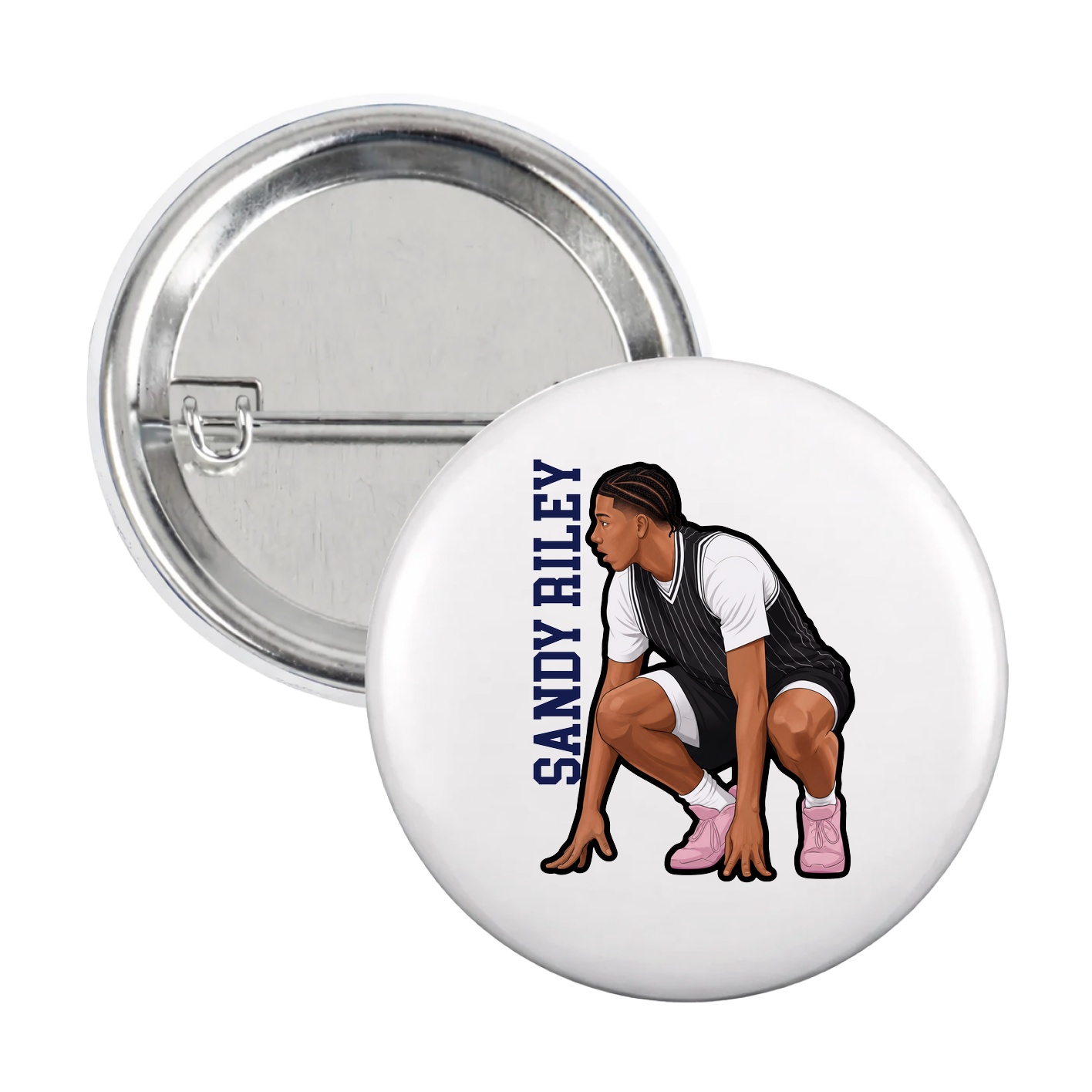 Game Day Button — Name Vertical in White