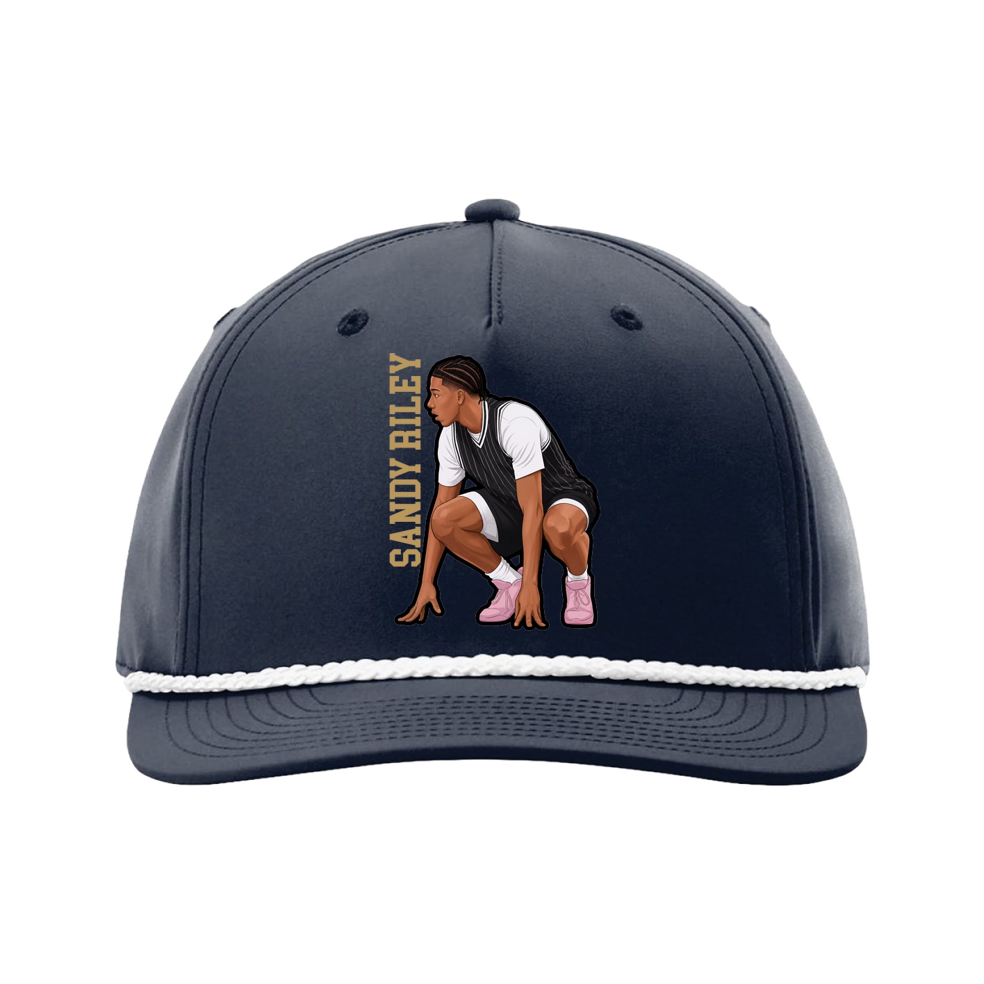 Five-Panel Classic Rope Cap — Name Vertical in Navy