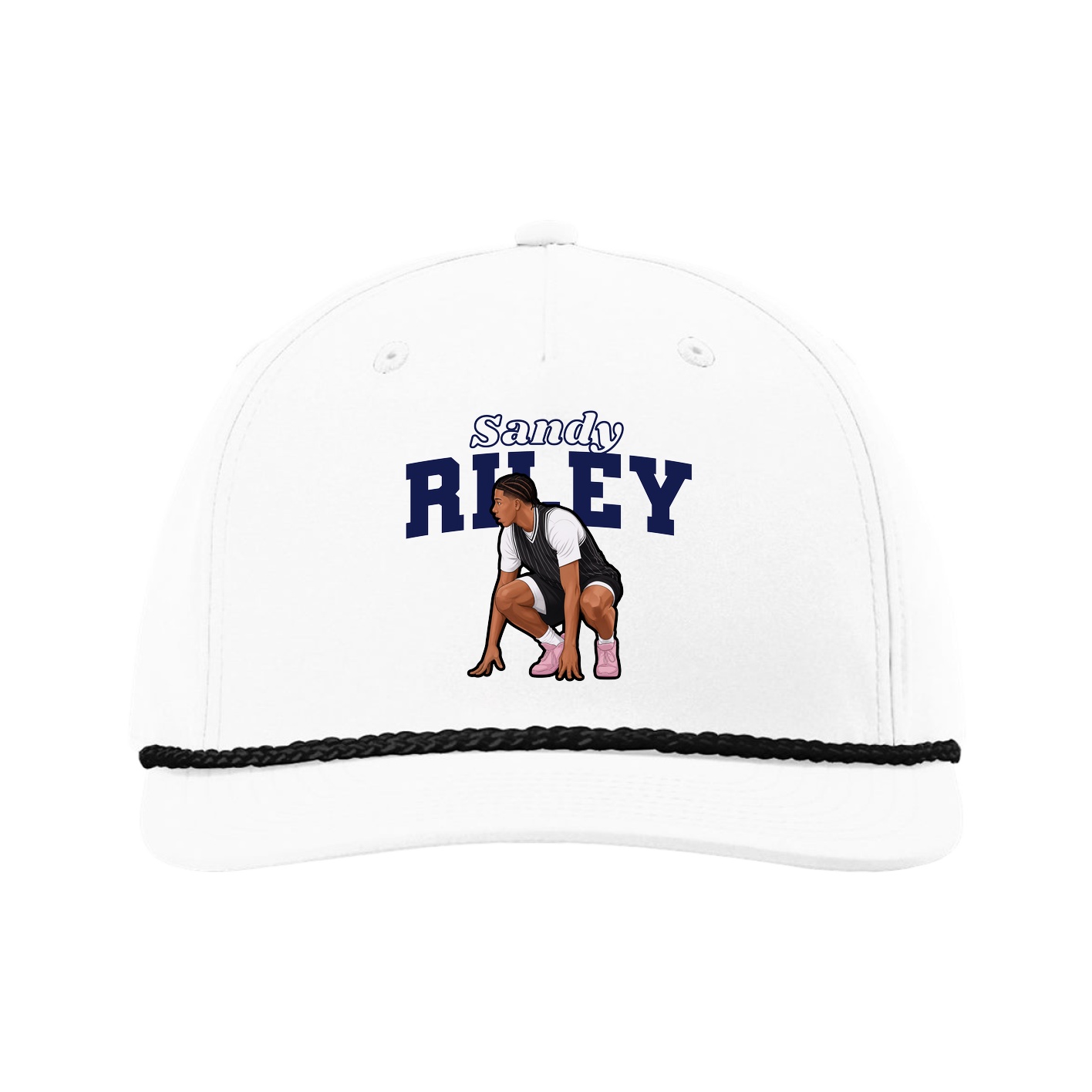 Five-Panel Classic Rope Cap — Name Arch in White