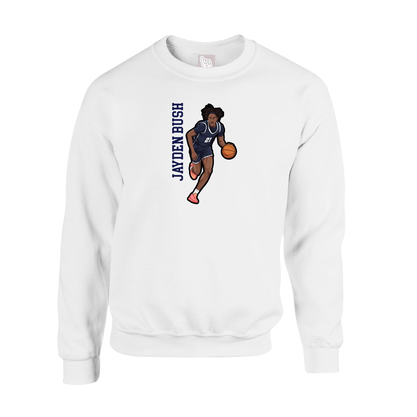 Fleece Crew — Name Vertical in White