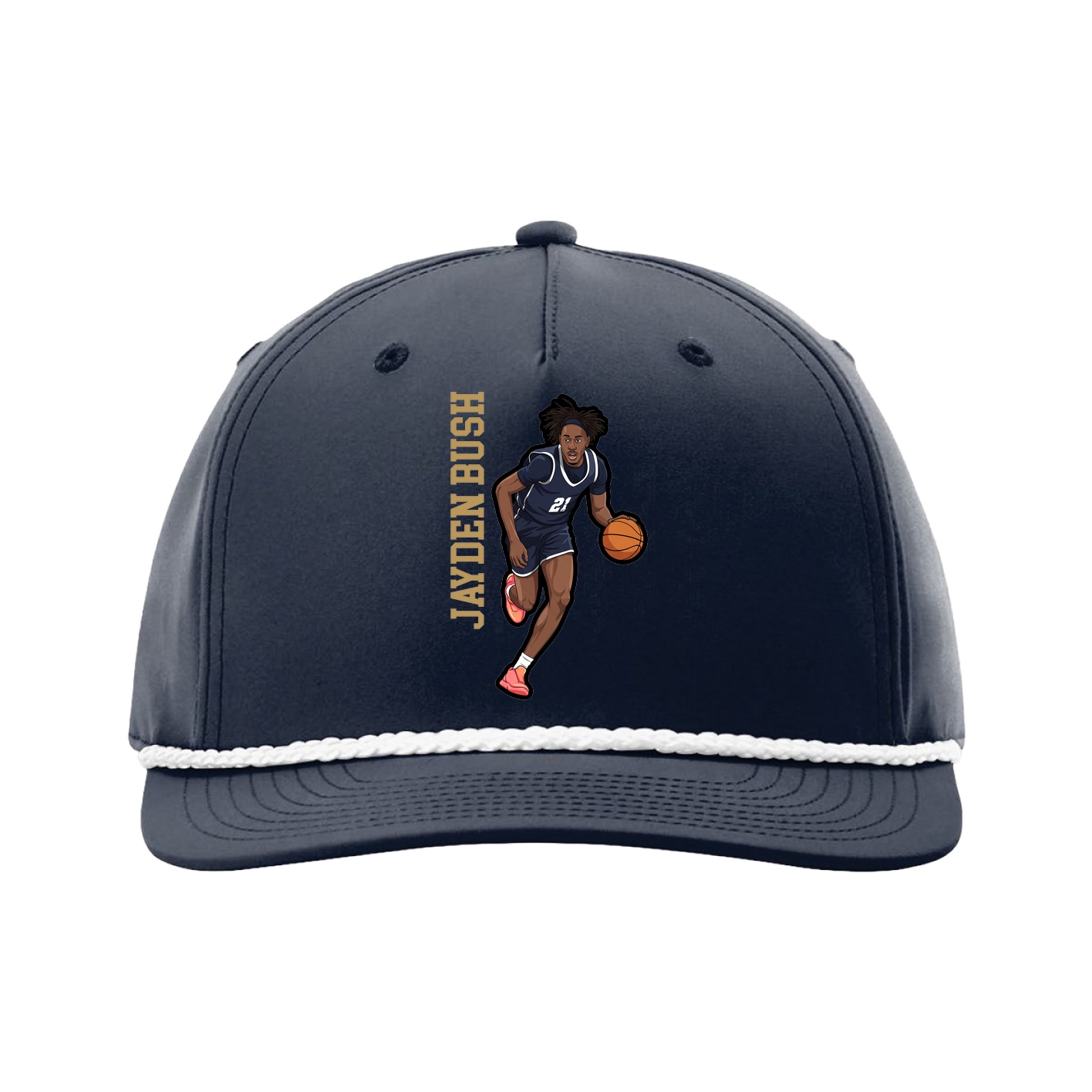 Five-Panel Classic Rope Cap — Name Vertical in Navy