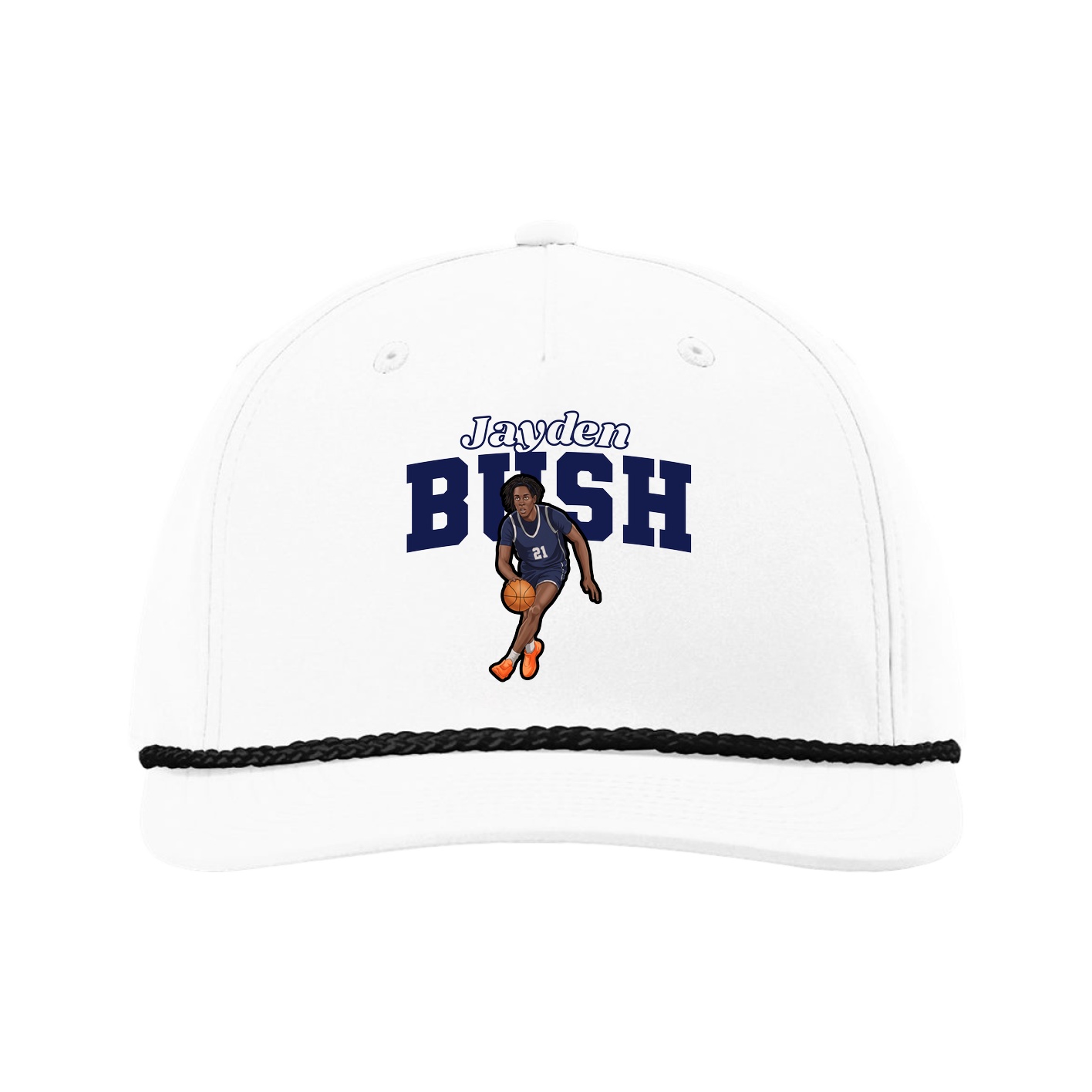 Five-Panel Classic Rope Cap — Name Arch in White