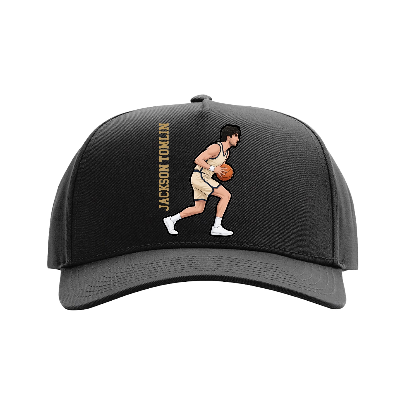 Full Fabric Five-Panel Champ Cap — Name Vertical in Black