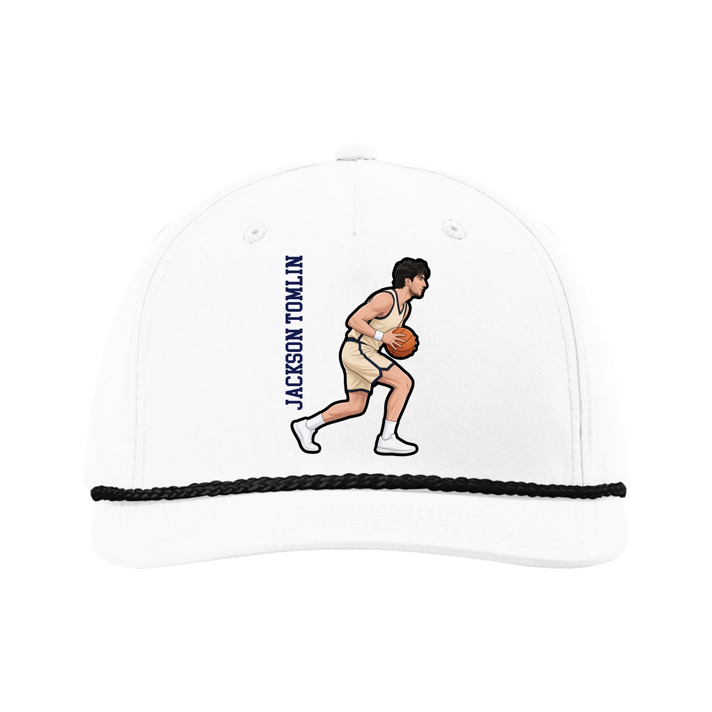 Five-Panel Classic Rope Cap — Name Vertical in White