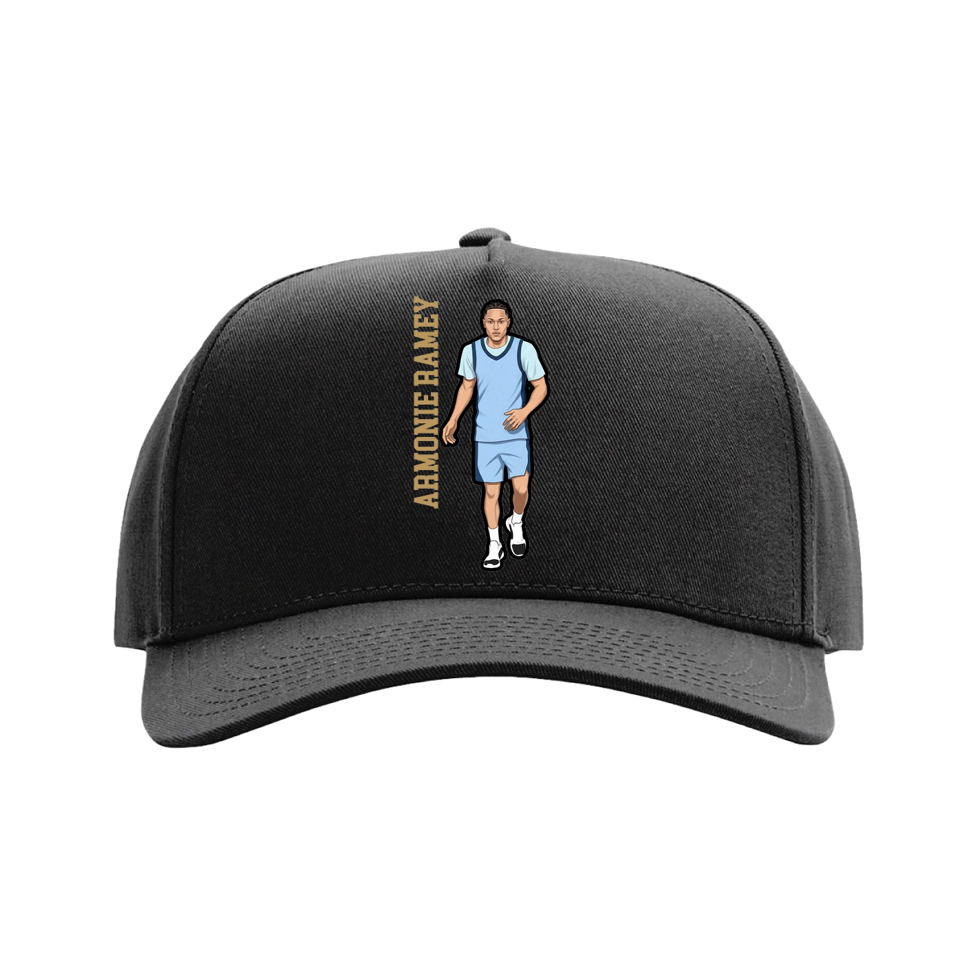 Full Fabric Five-Panel Champ Cap — Name Vertical in Black