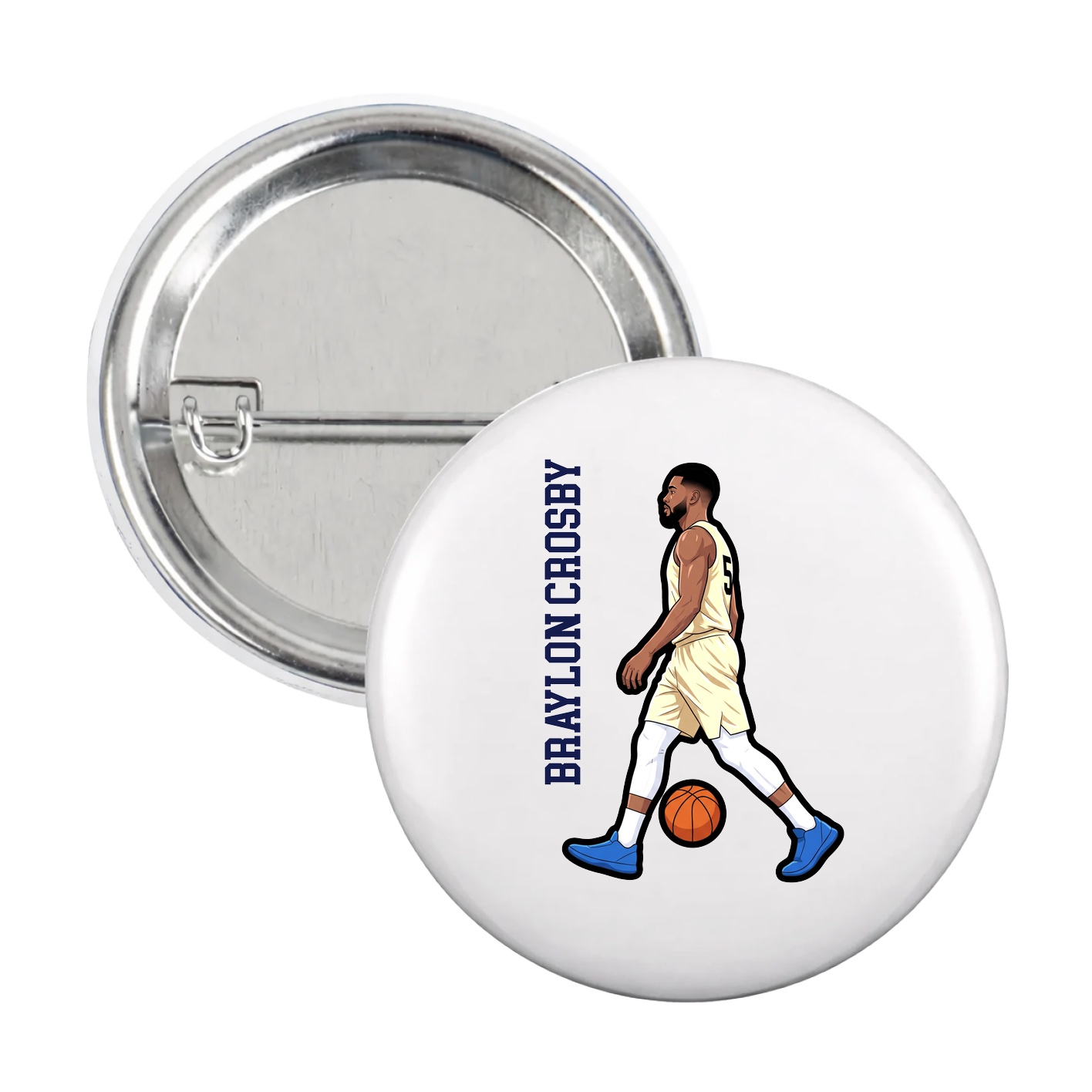 Game Day Button — Name Vertical in White