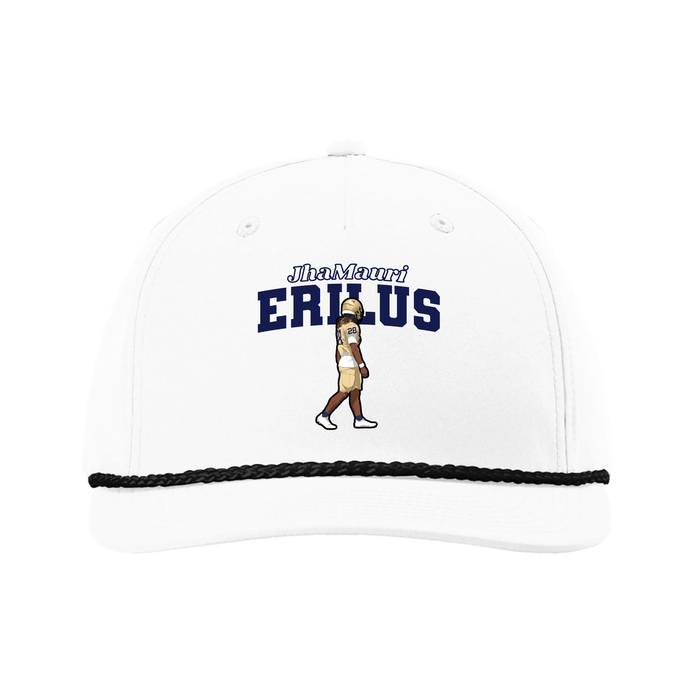 Five-Panel Classic Rope Cap — Name Arch in White