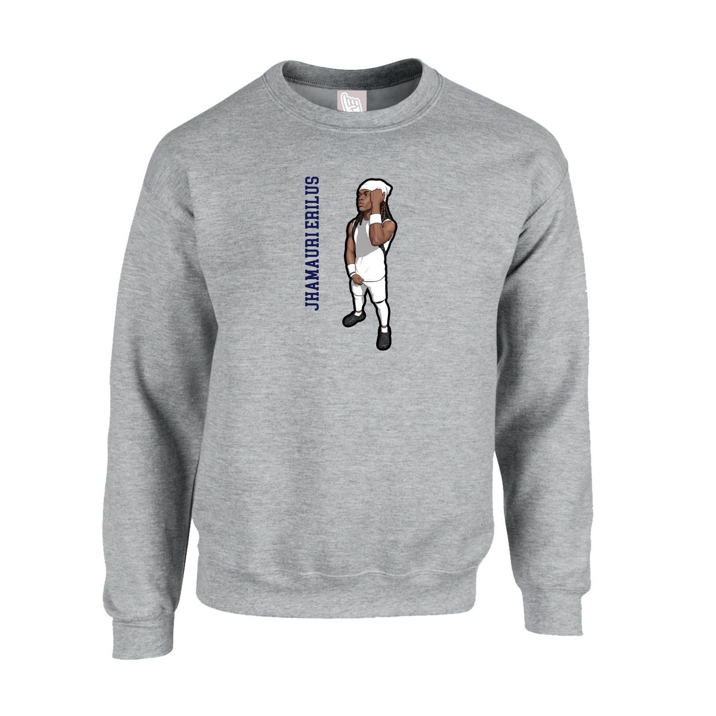 Fleece Crew — Name Vertical in Grey