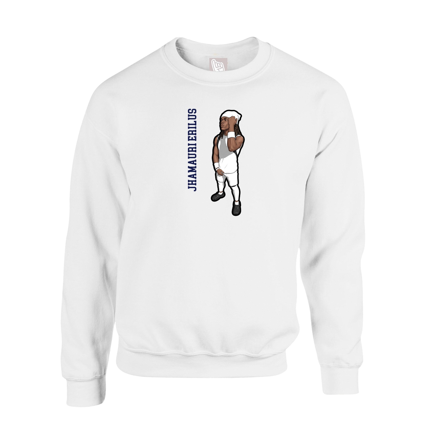 Fleece Crew — Name Vertical in White