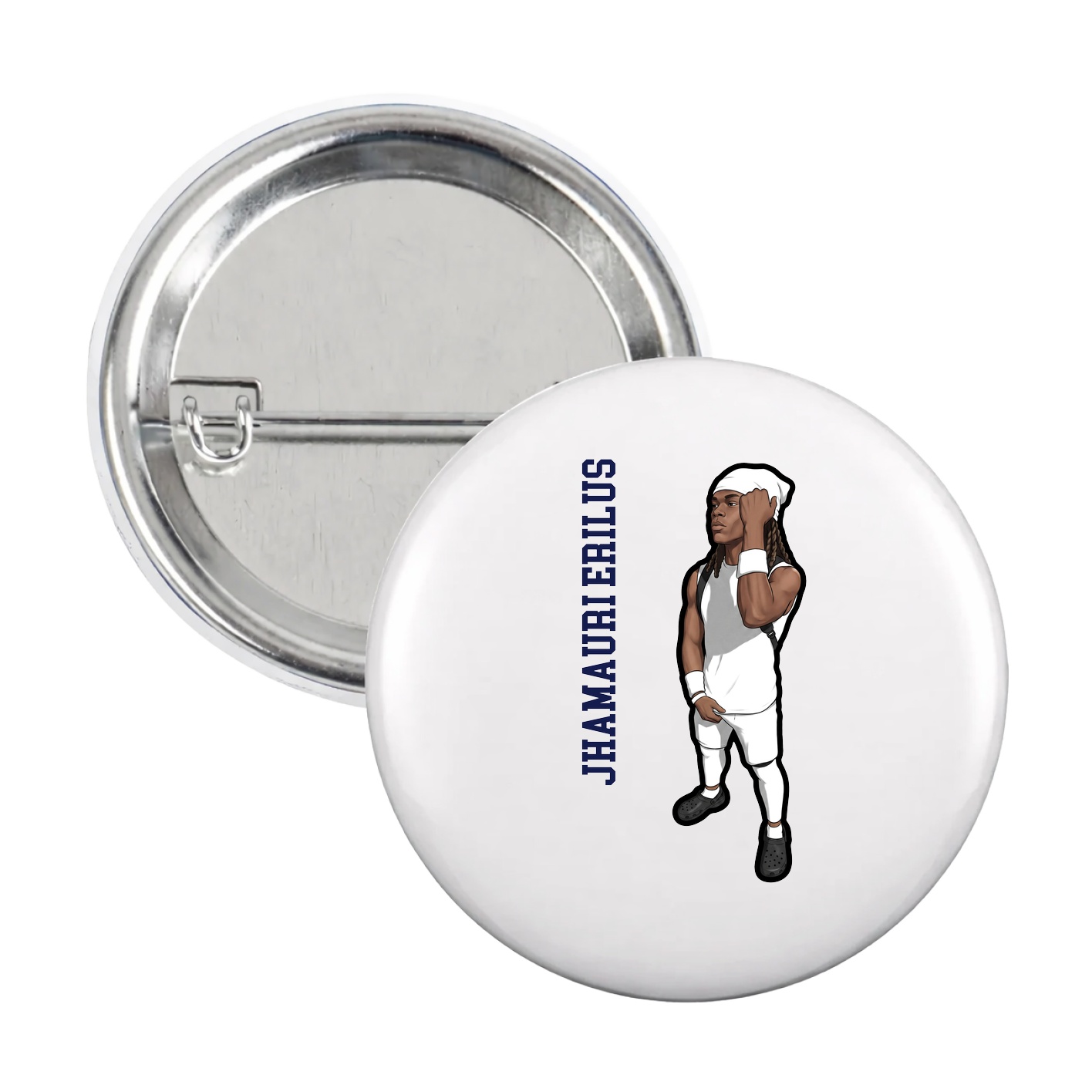 Game Day Button — Name Vertical in White
