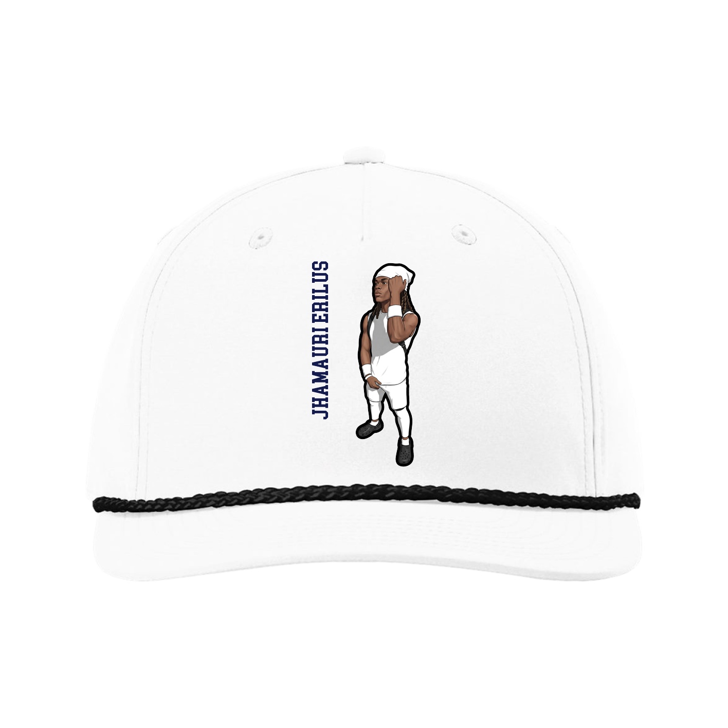 Five-Panel Classic Rope Cap — Name Vertical in White