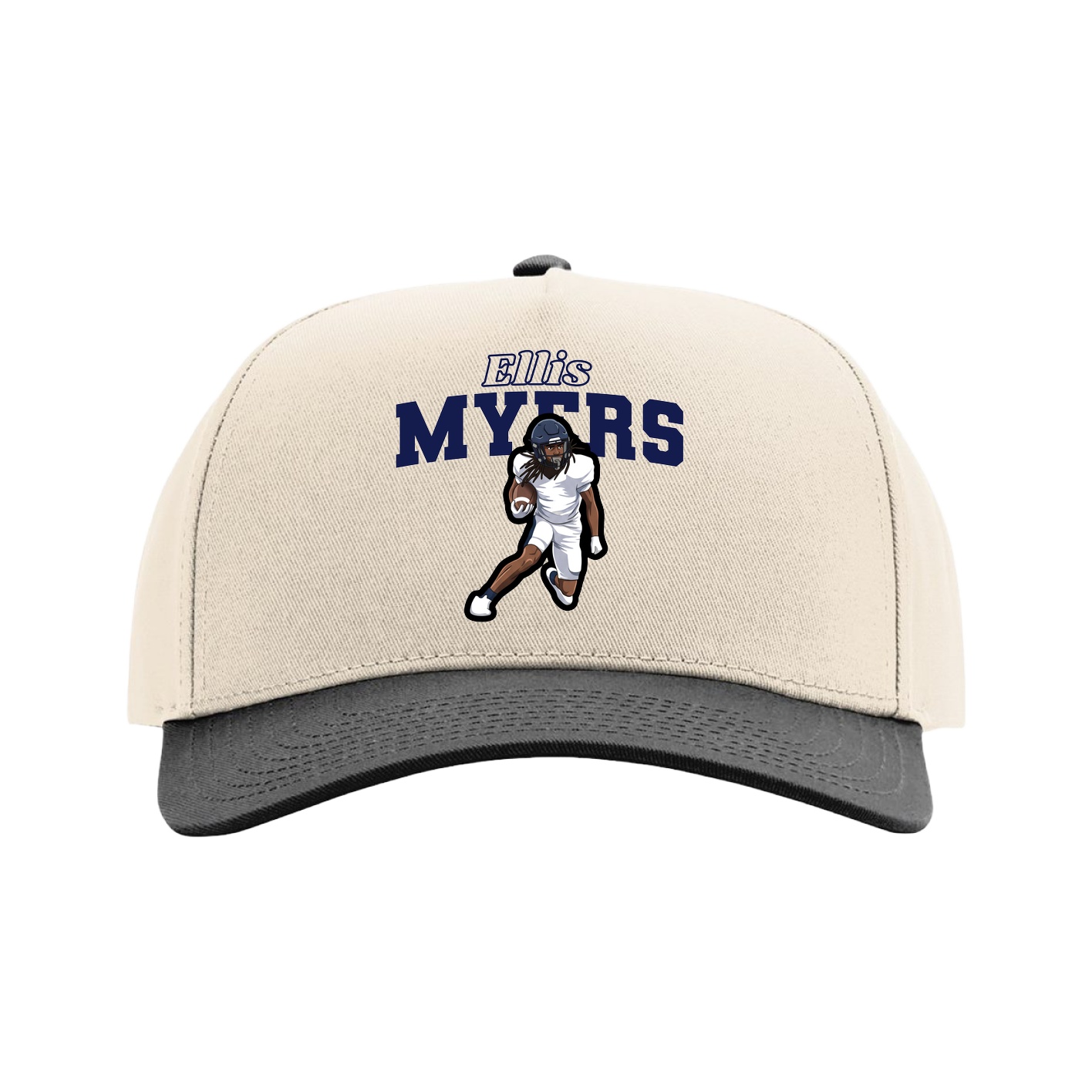 Full Fabric Five-Panel Champ Cap — Name Arch in Cream/Black