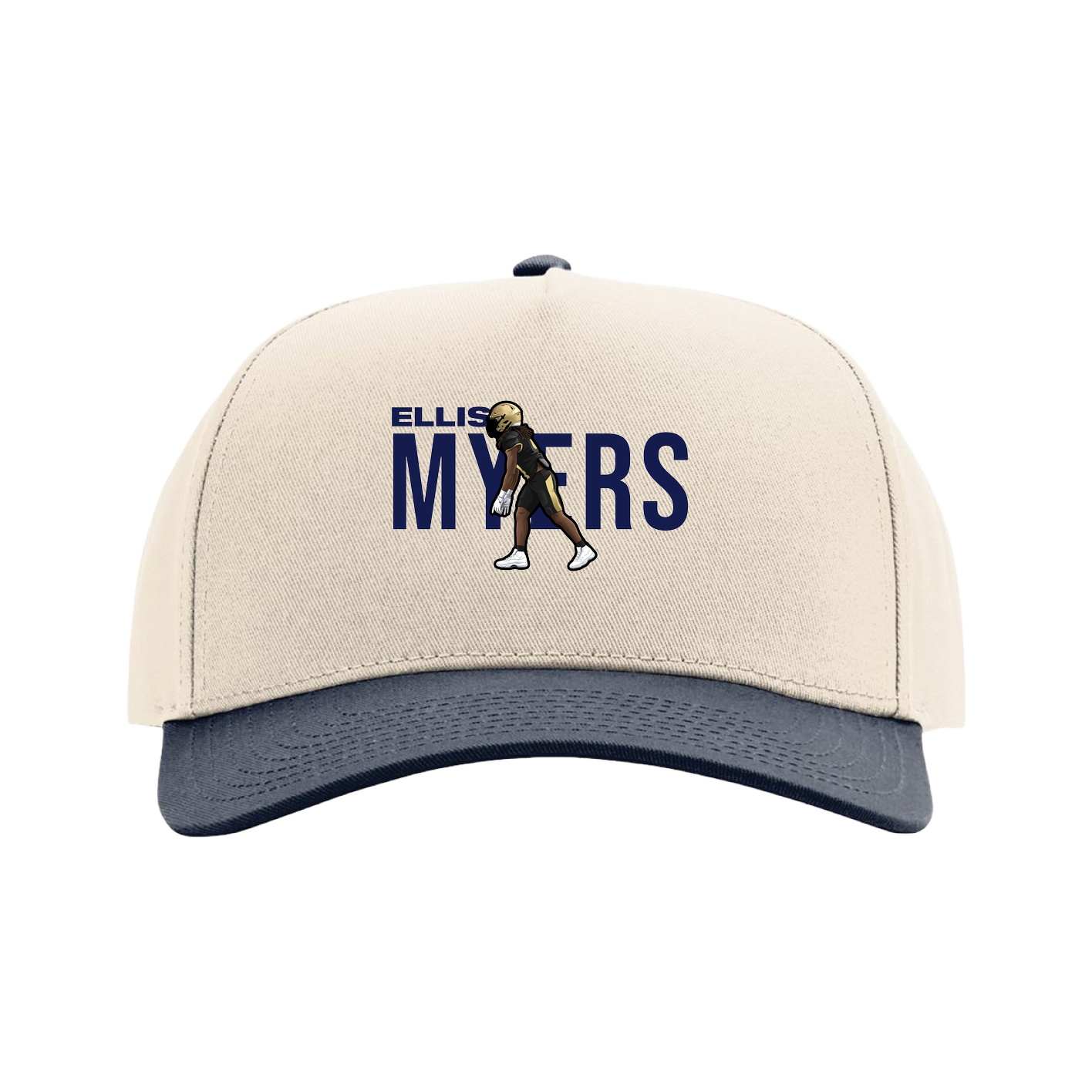 Full Fabric Five-Panel Champ Cap — Player Name in Cream/Navy