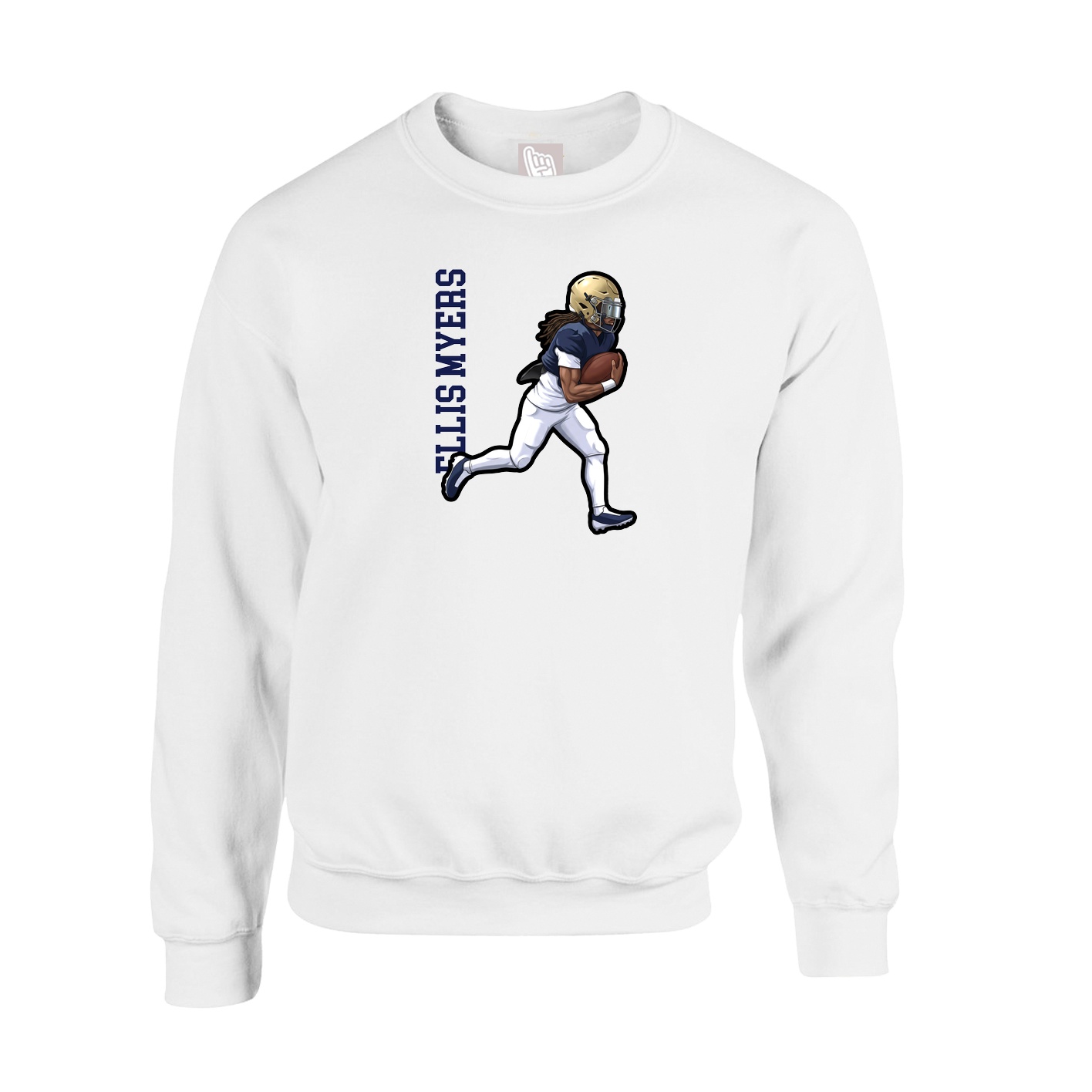 Fleece Crew — Name Vertical in White