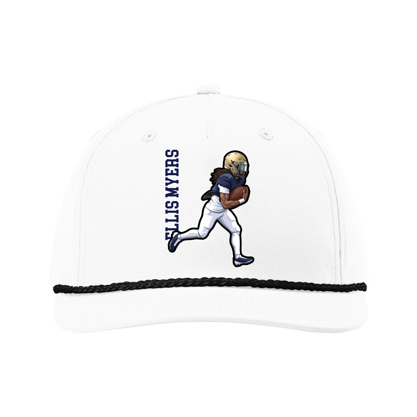 Five-Panel Classic Rope Cap — Name Vertical in White
