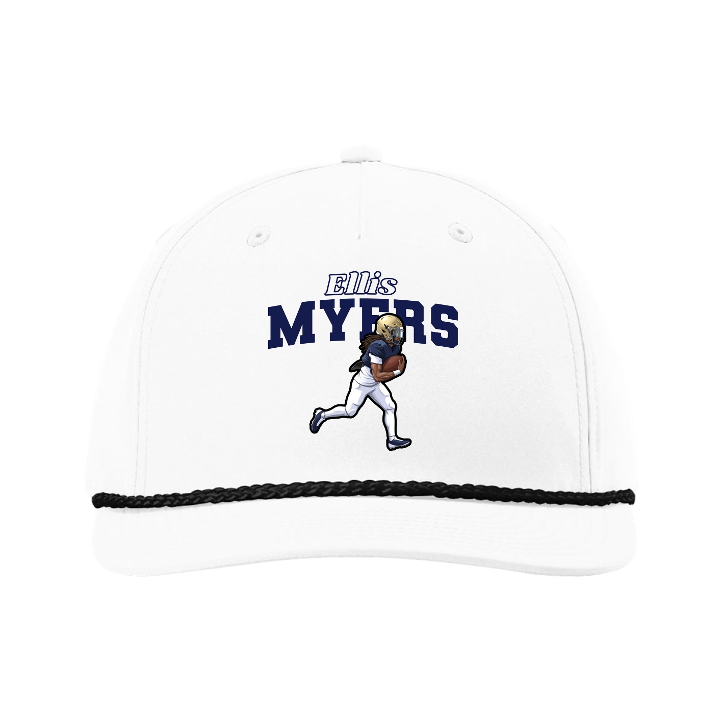 Five-Panel Classic Rope Cap — Name Arch in White