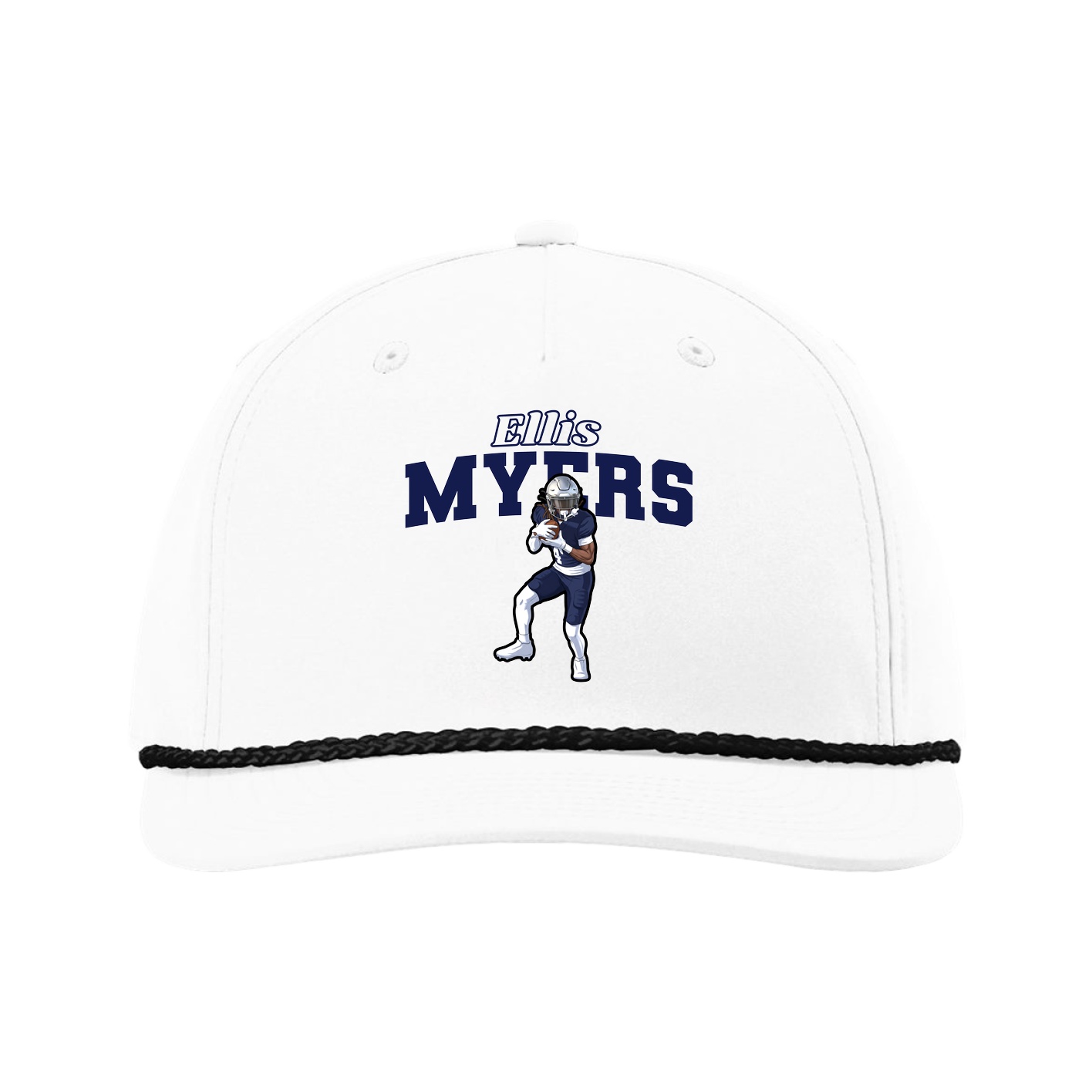 Five-Panel Classic Rope Cap — Name Arch in White