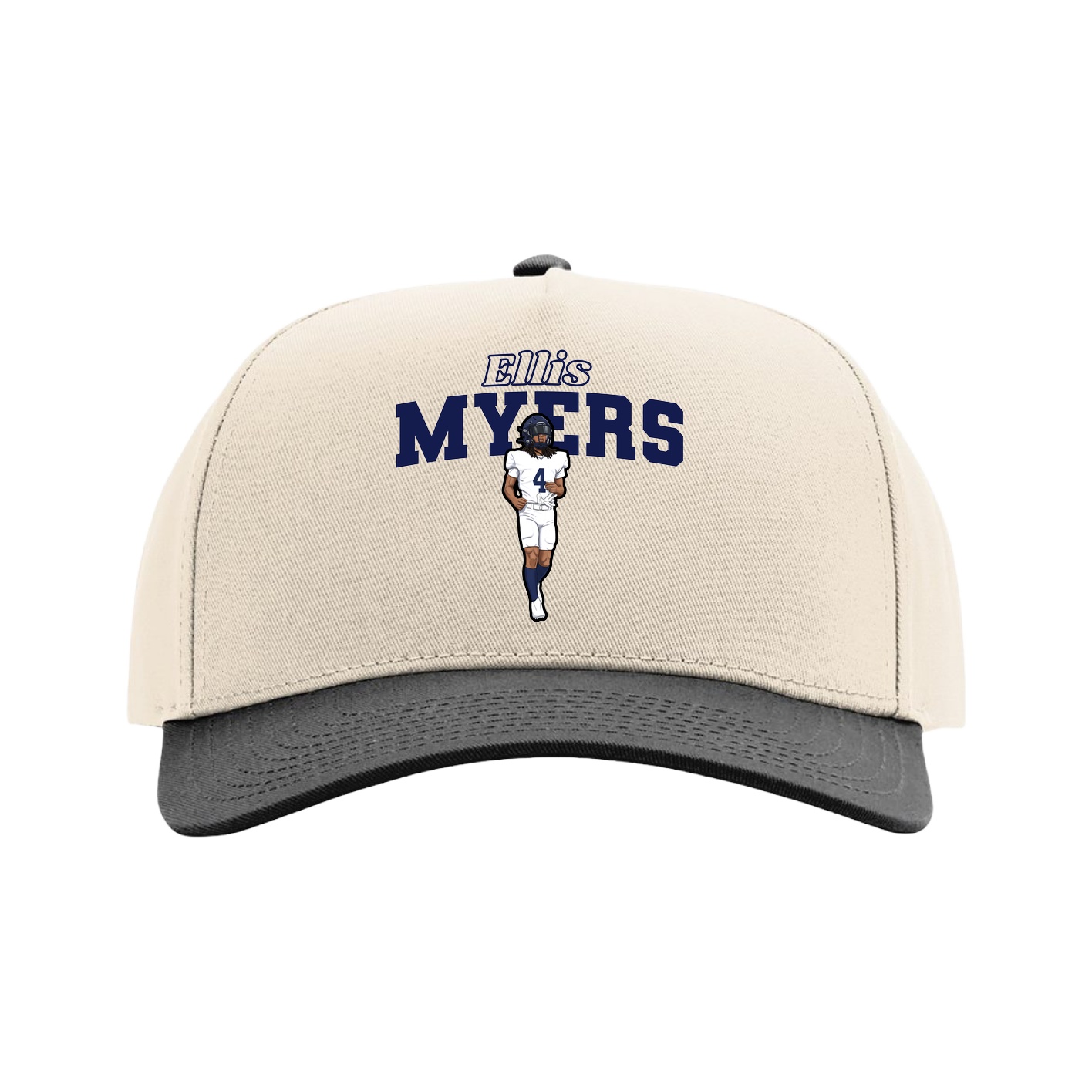 Full Fabric Five-Panel Champ Cap — Name Arch in Cream/Black