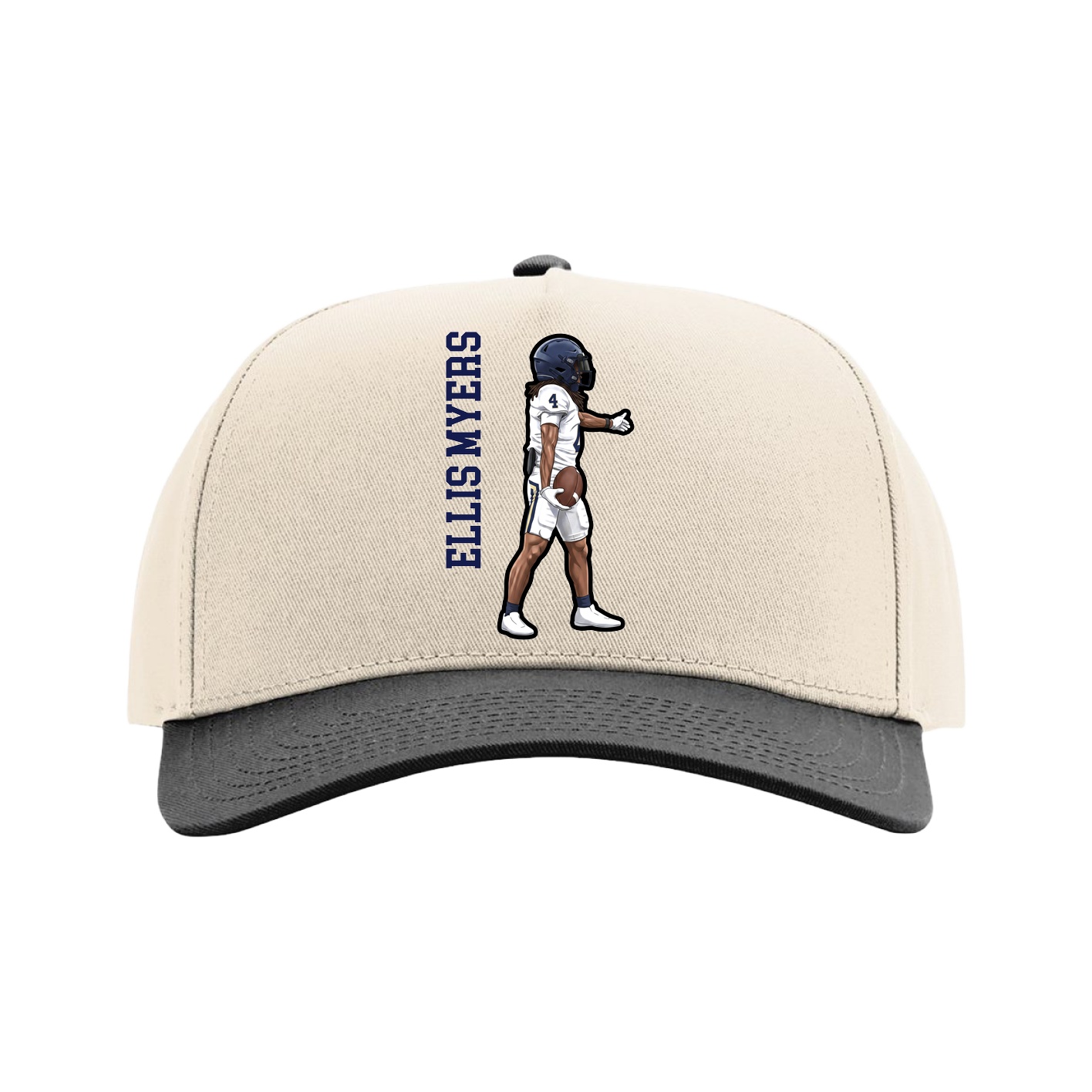 Full Fabric Five-Panel Champ Cap — Name Vertical in Cream/Black
