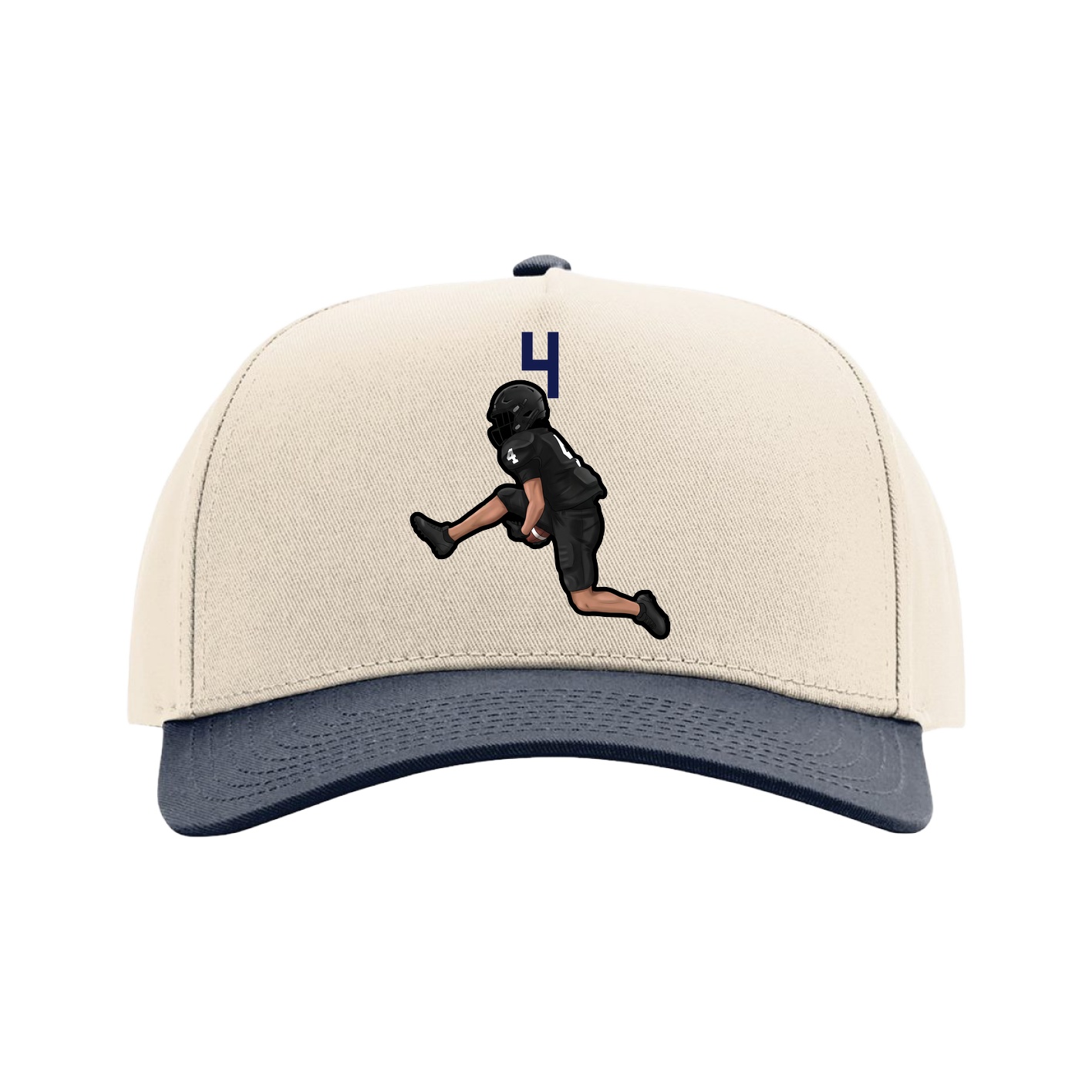 Full Fabric Five-Panel Champ Cap — Number Top in Cream/Navy
