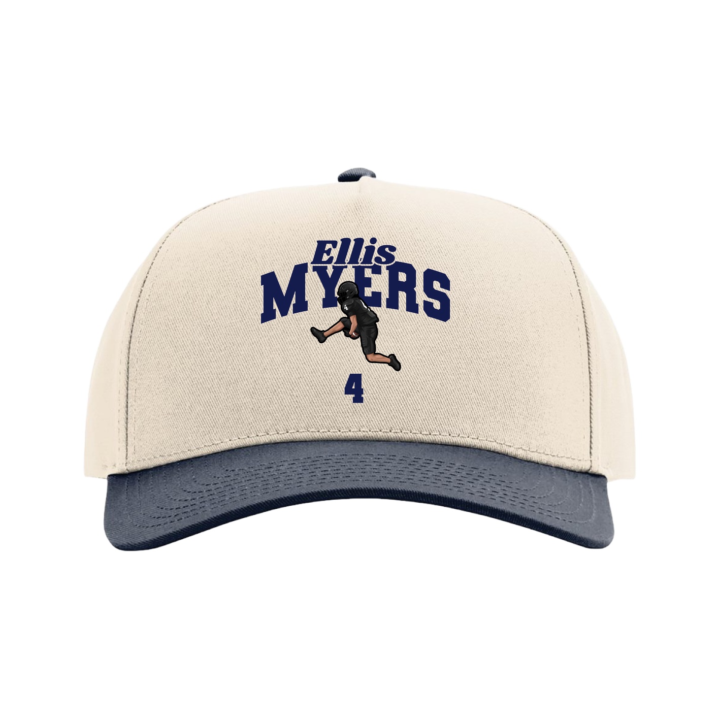 Full Fabric Five-Panel Champ Cap — Signature Arch in Cream/Navy