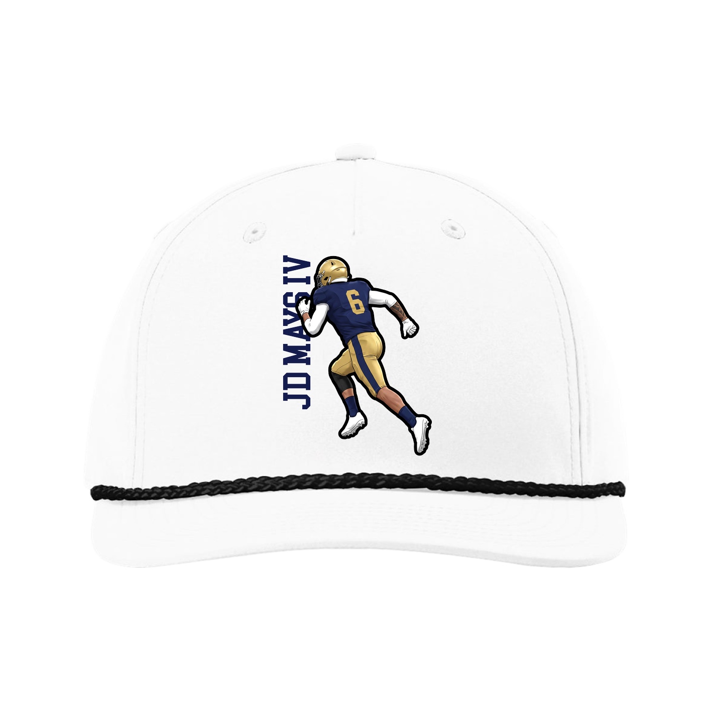 Five-Panel Classic Rope Cap — Name Vertical in White