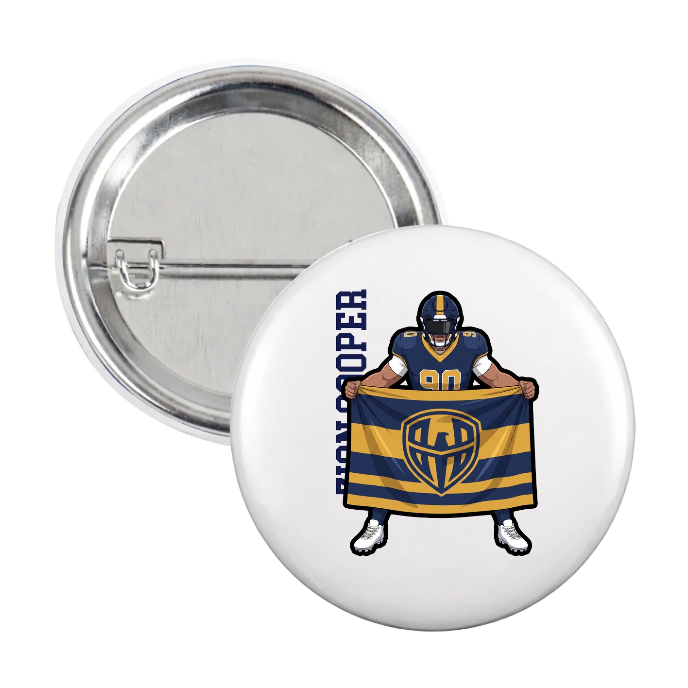 Game Day Button — Name Vertical in White