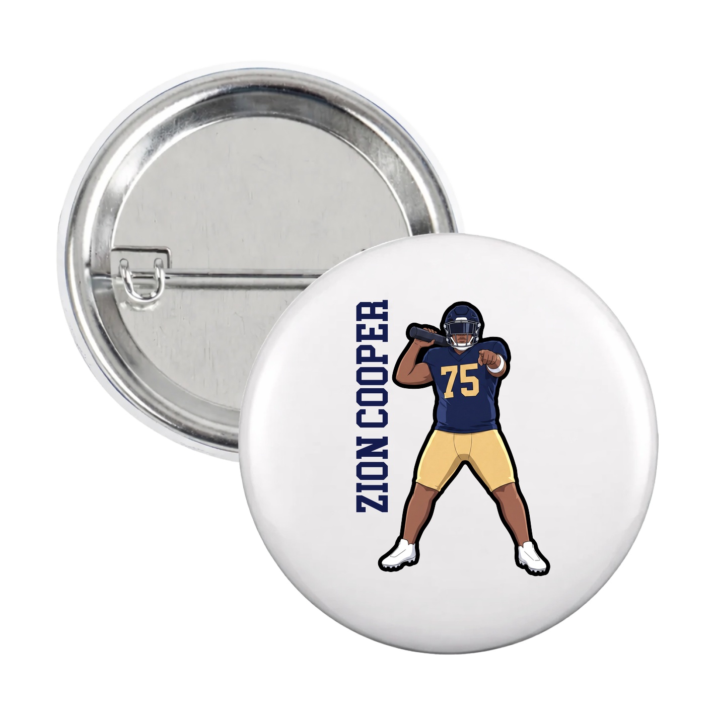 Game Day Button — Name Vertical in White