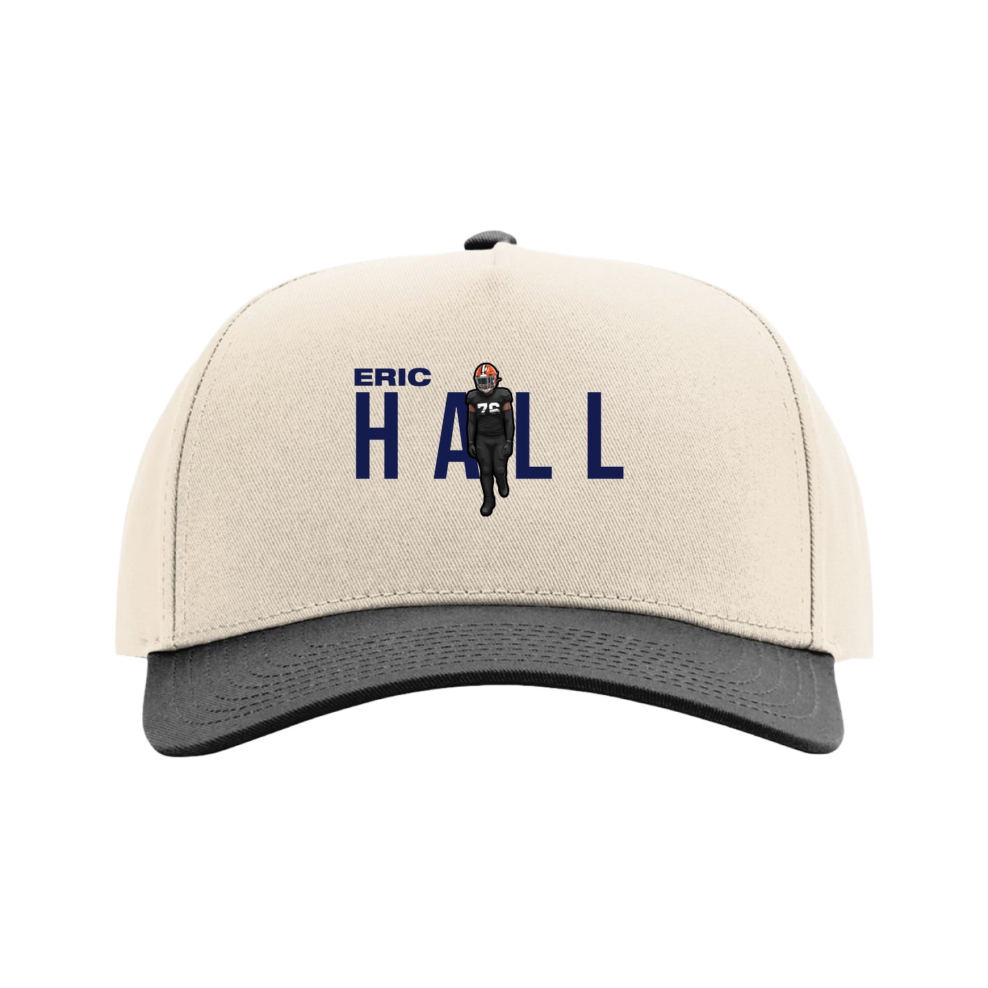 Full Fabric Five-Panel Champ Cap — Player Name in Cream/Black