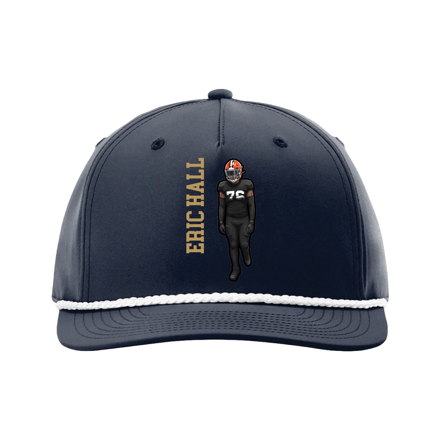 Five-Panel Classic Rope Cap — Name Vertical in Navy