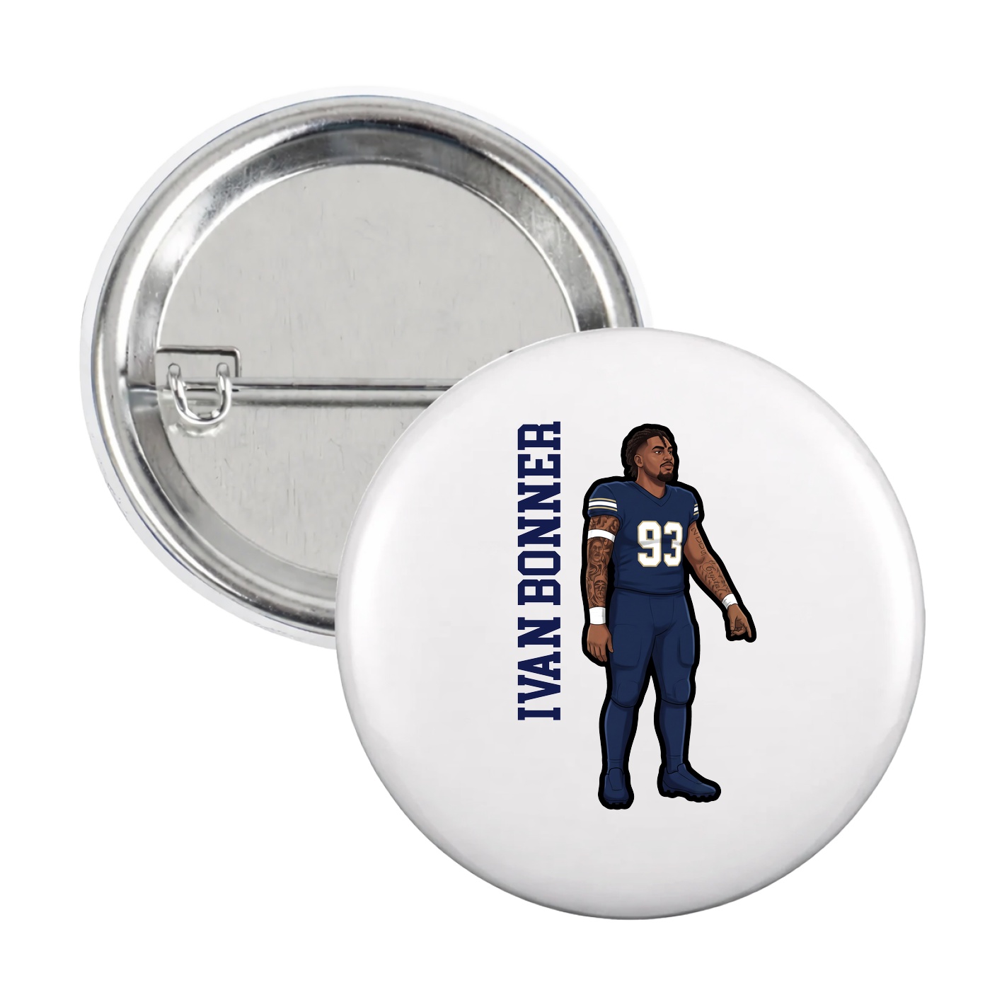 Game Day Button — Name Vertical in White