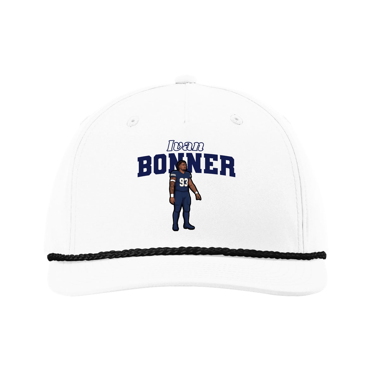 Five-Panel Classic Rope Cap — Name Arch in White