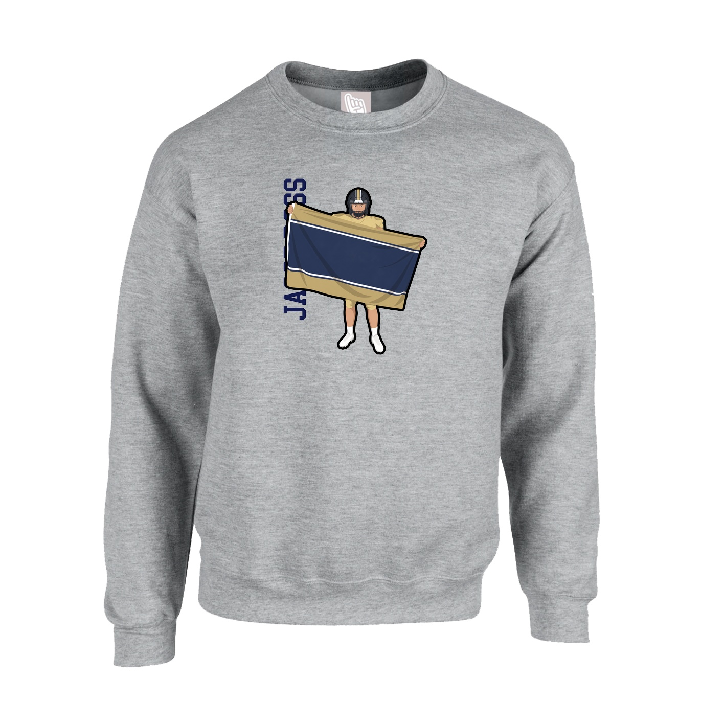 Fleece Crew — Name Vertical in Grey