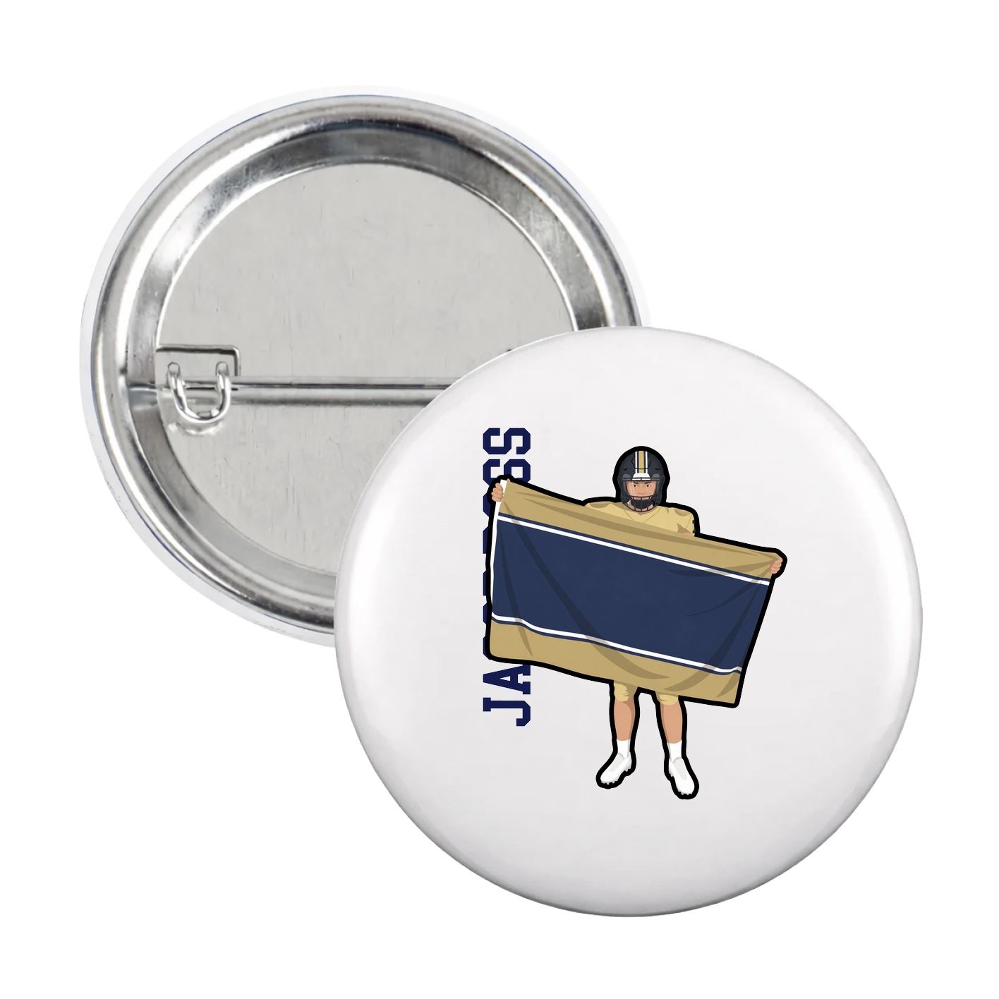 Game Day Button — Name Vertical in White