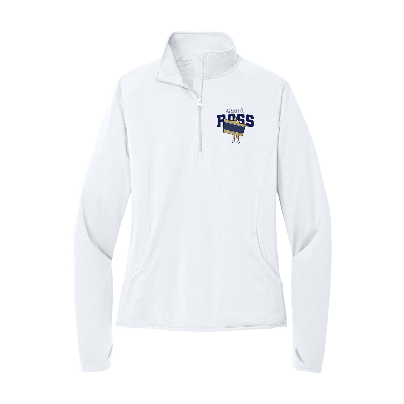 Women's Q-Zip Pullover — Name Arch in White