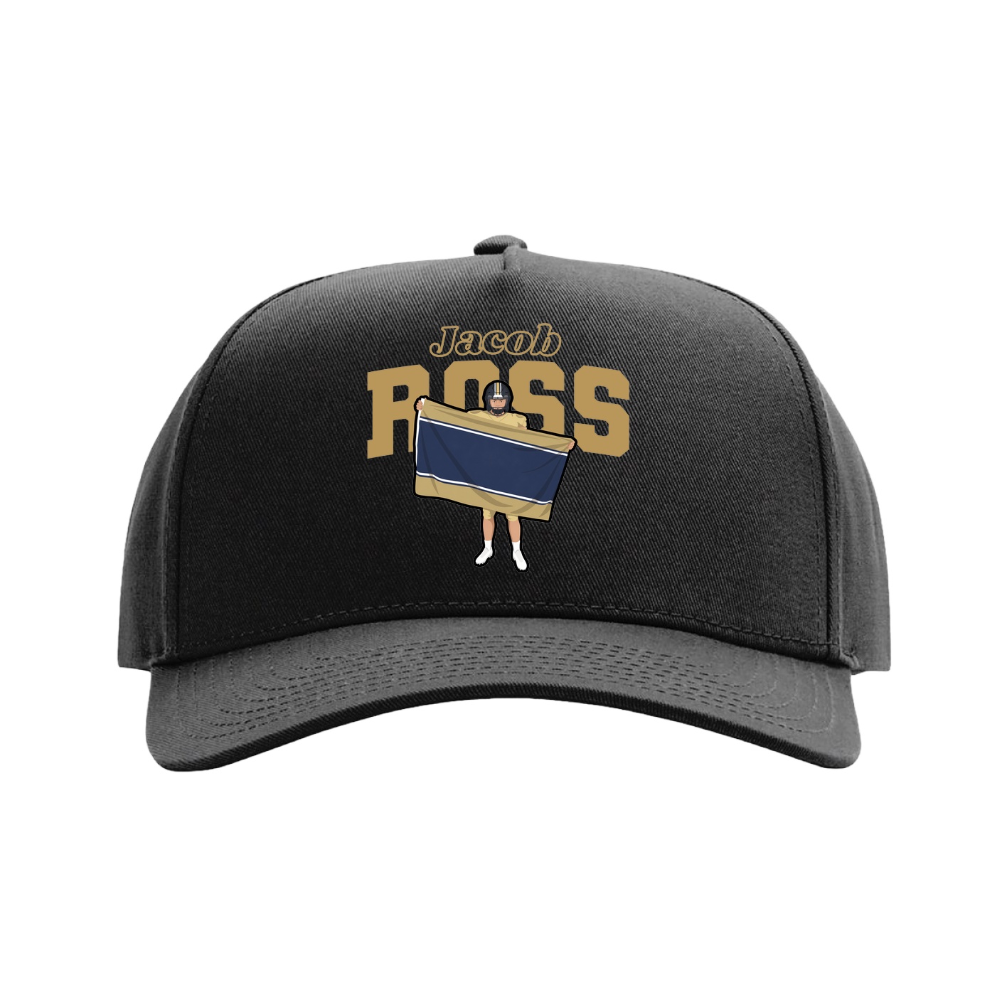 Full Fabric Five-Panel Champ Cap — Name Arch in Black