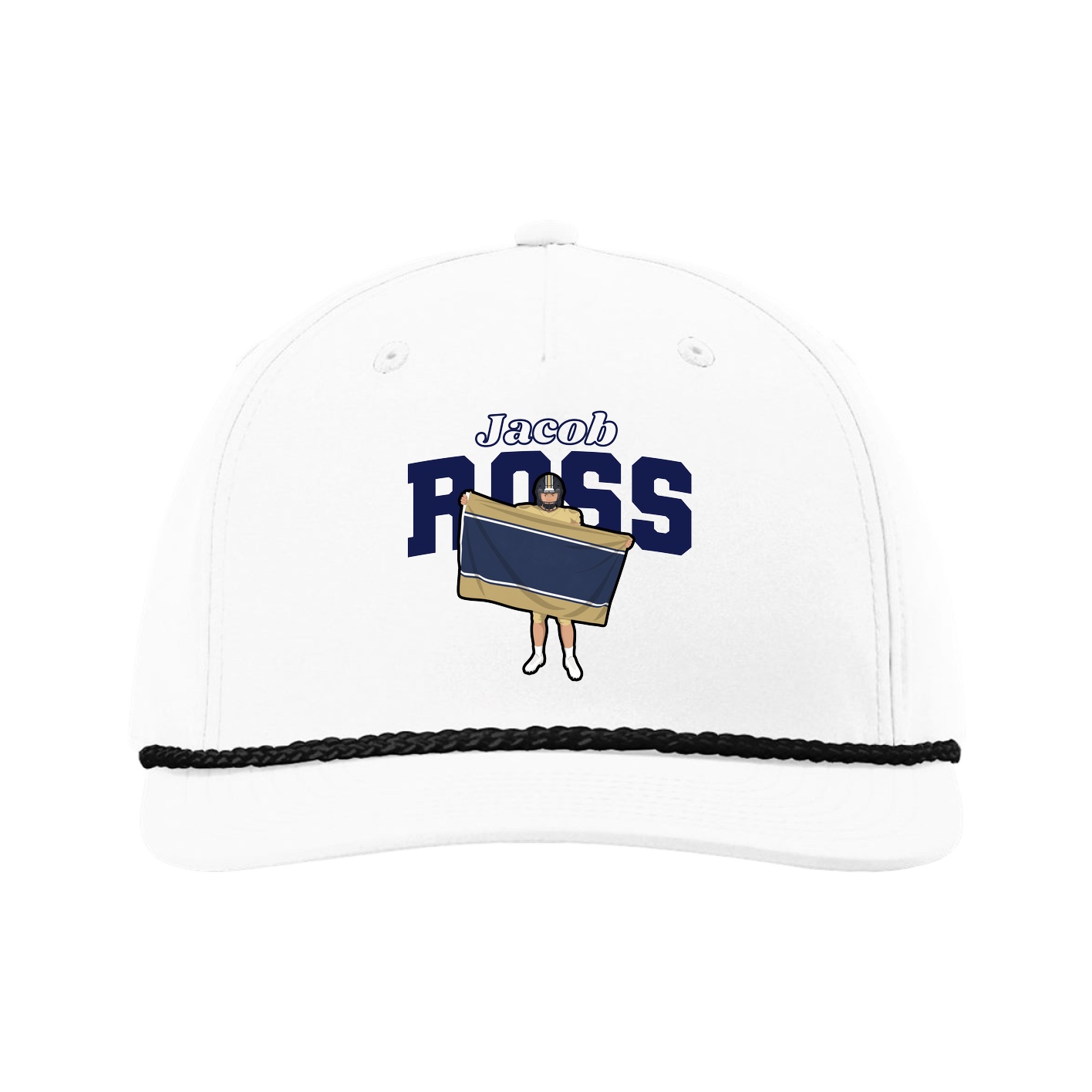 Five-Panel Classic Rope Cap — Name Arch in White