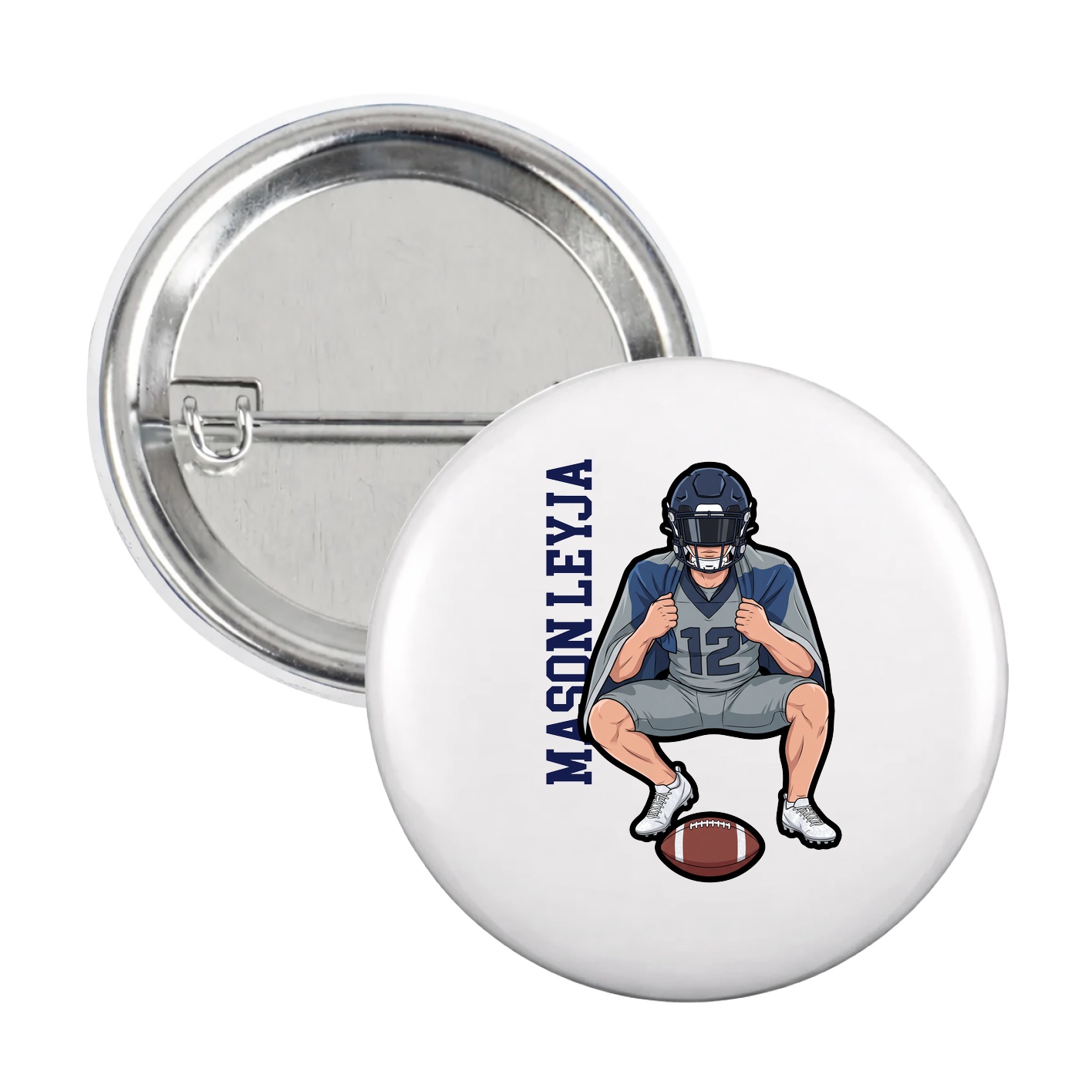 Game Day Button — Name Vertical in White