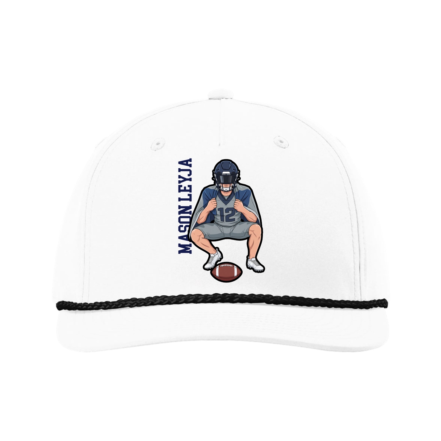 Five-Panel Classic Rope Cap — Name Vertical in White
