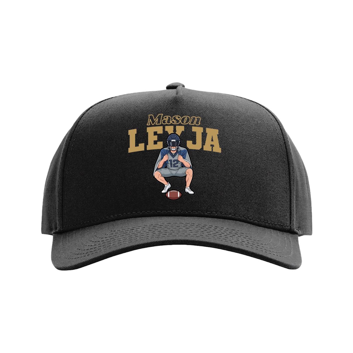 Full Fabric Five-Panel Champ Cap — Name Arch in Black