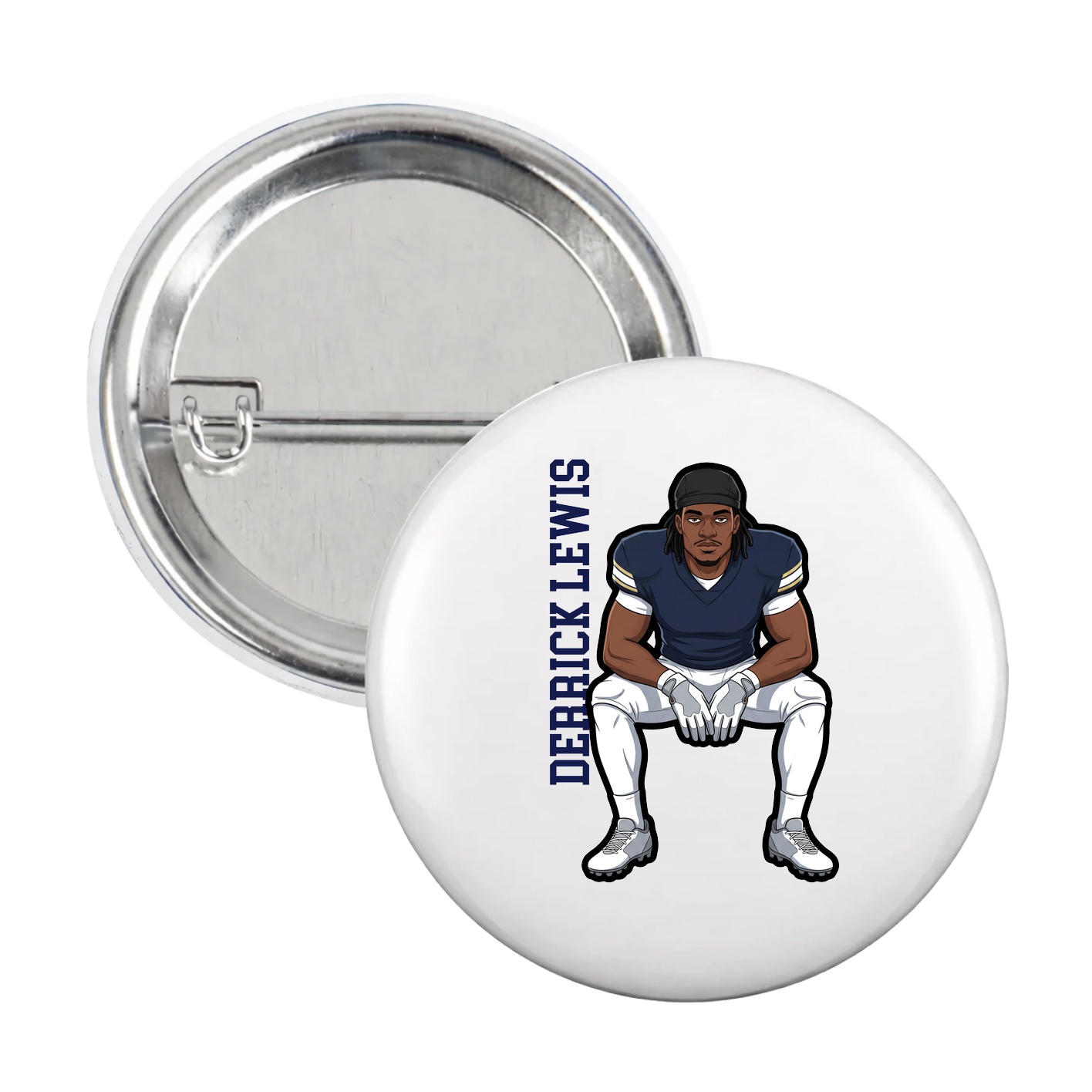 Game Day Button — Name Vertical in White